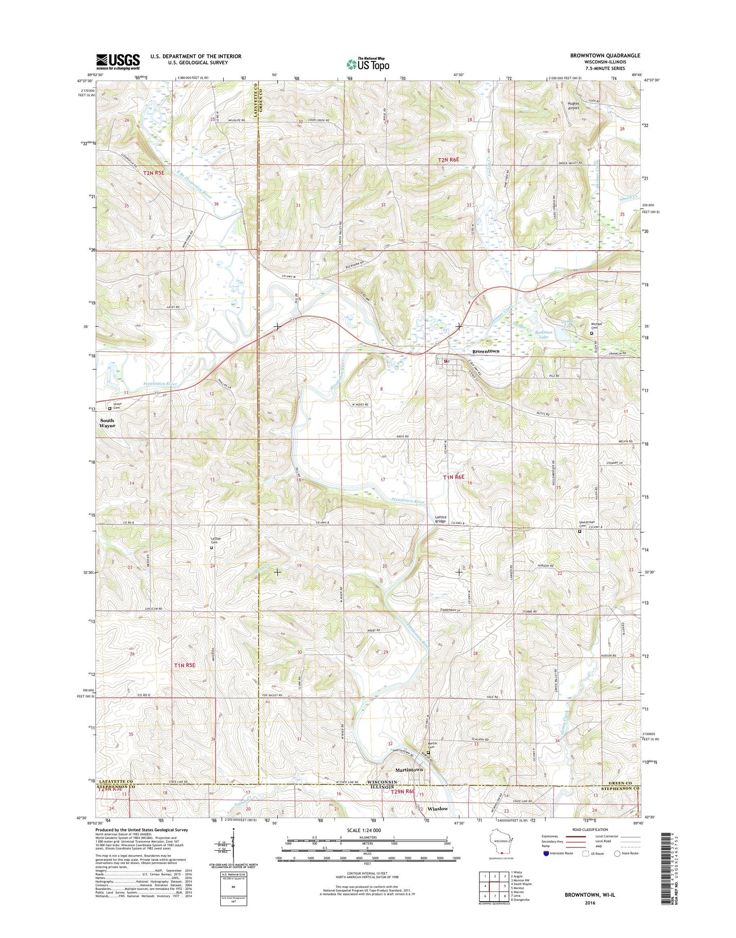 Browntown Wisconsin US Topo Map Image