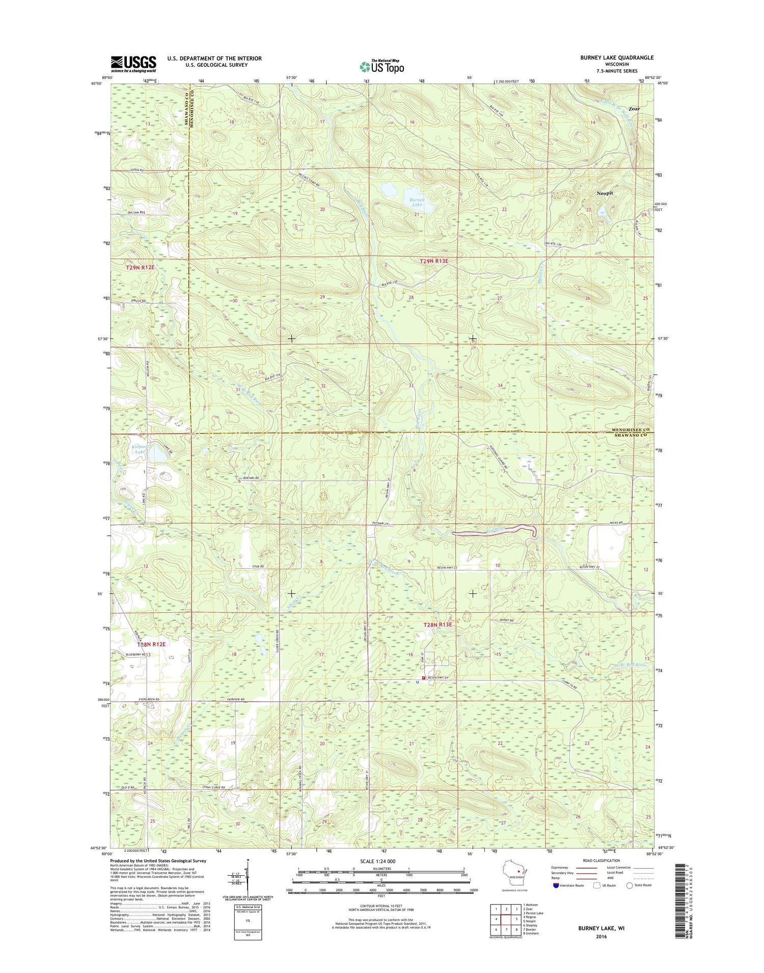 Burney Lake Wisconsin US Topo Map Image