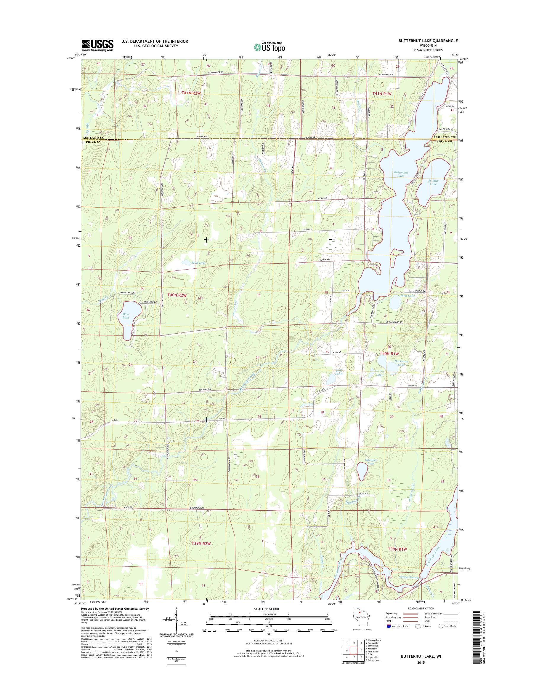 Butternut Lake Wisconsin US Topo Map – MyTopo Map Store