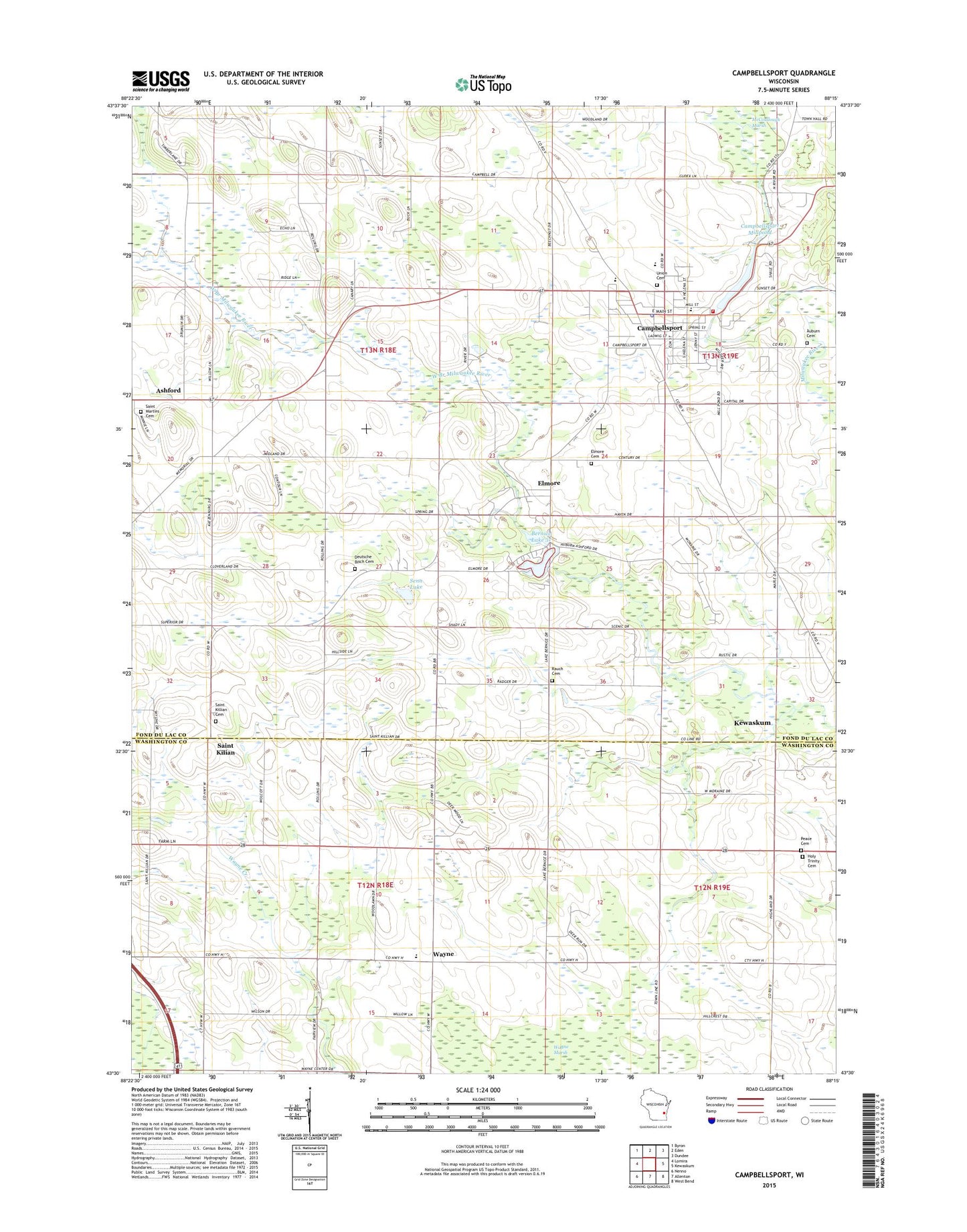 Campbellsport Wisconsin US Topo Map Image