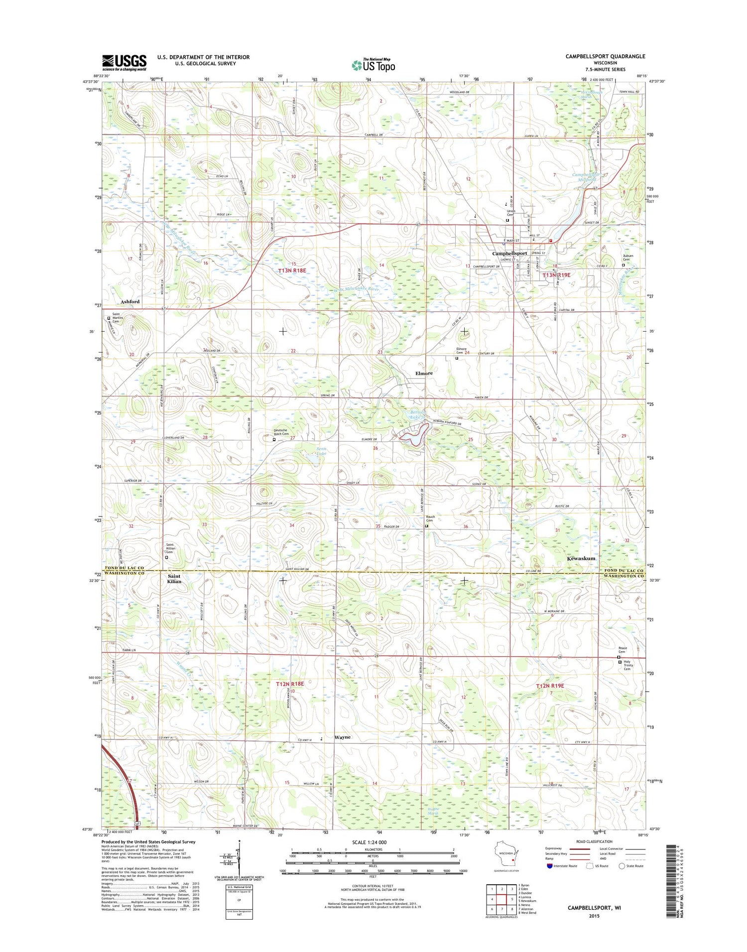 Campbellsport Wisconsin US Topo Map Image