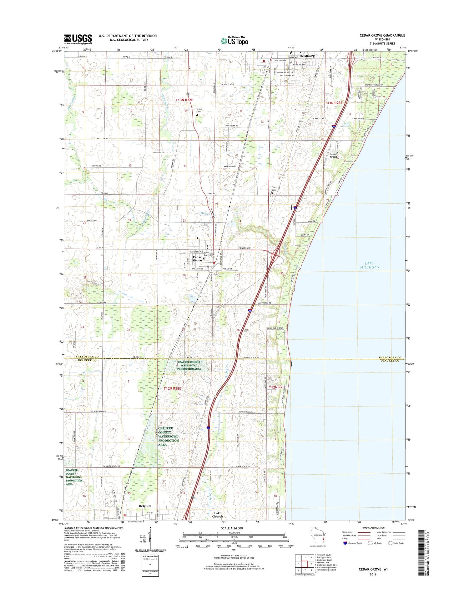 Cedar Grove Wisconsin US Topo Map Image