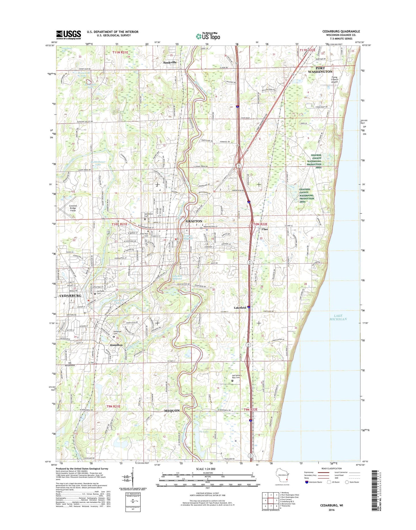 Cedarburg Wisconsin US Topo Map Image