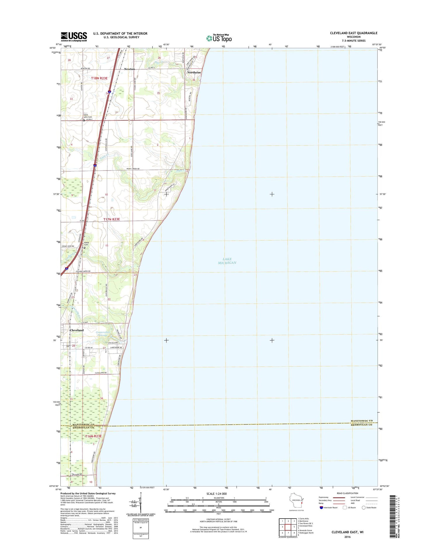 Cleveland East Wisconsin US Topo Map Image