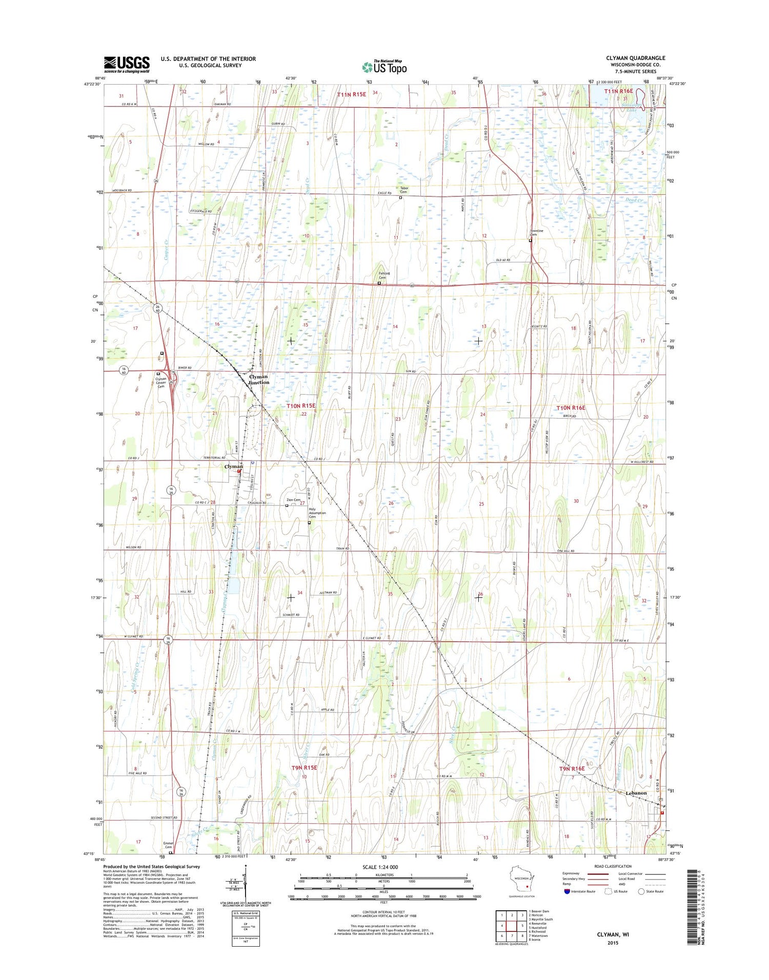 Clyman Wisconsin US Topo Map Image