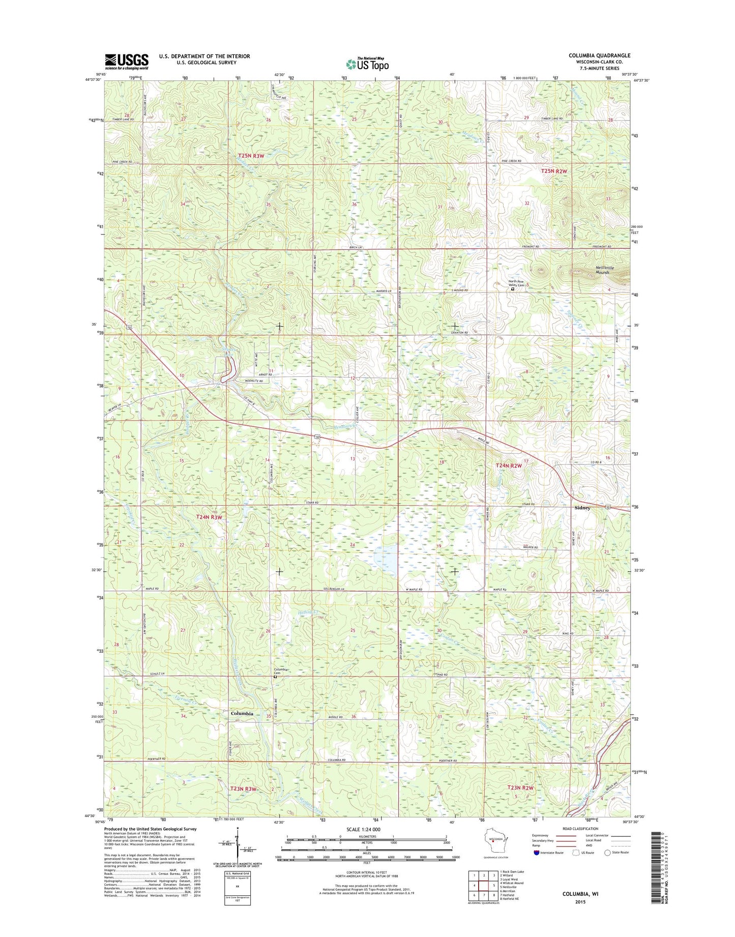 Columbia Wisconsin US Topo Map Image