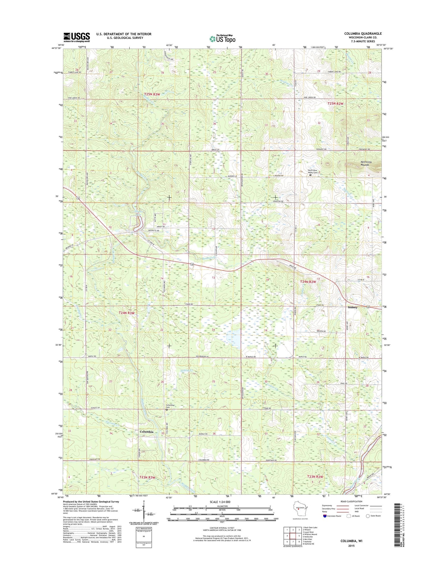 Columbia Wisconsin US Topo Map Image