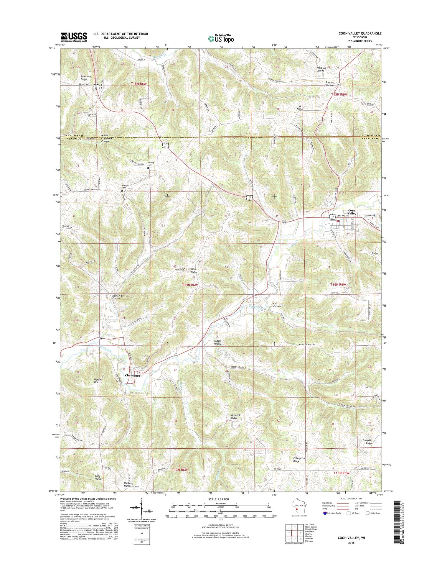 Coon Valley Wisconsin US Topo Map Image