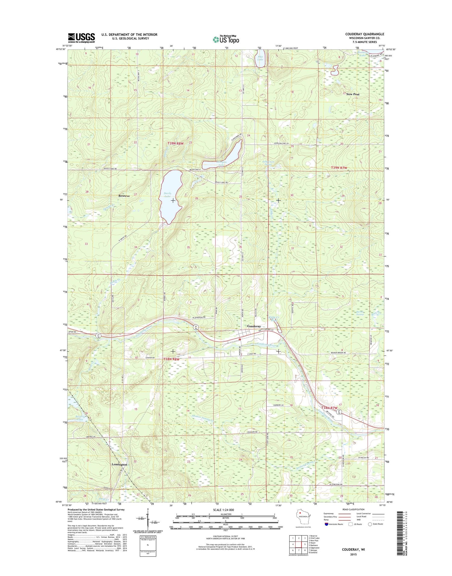 Couderay Wisconsin US Topo Map Image