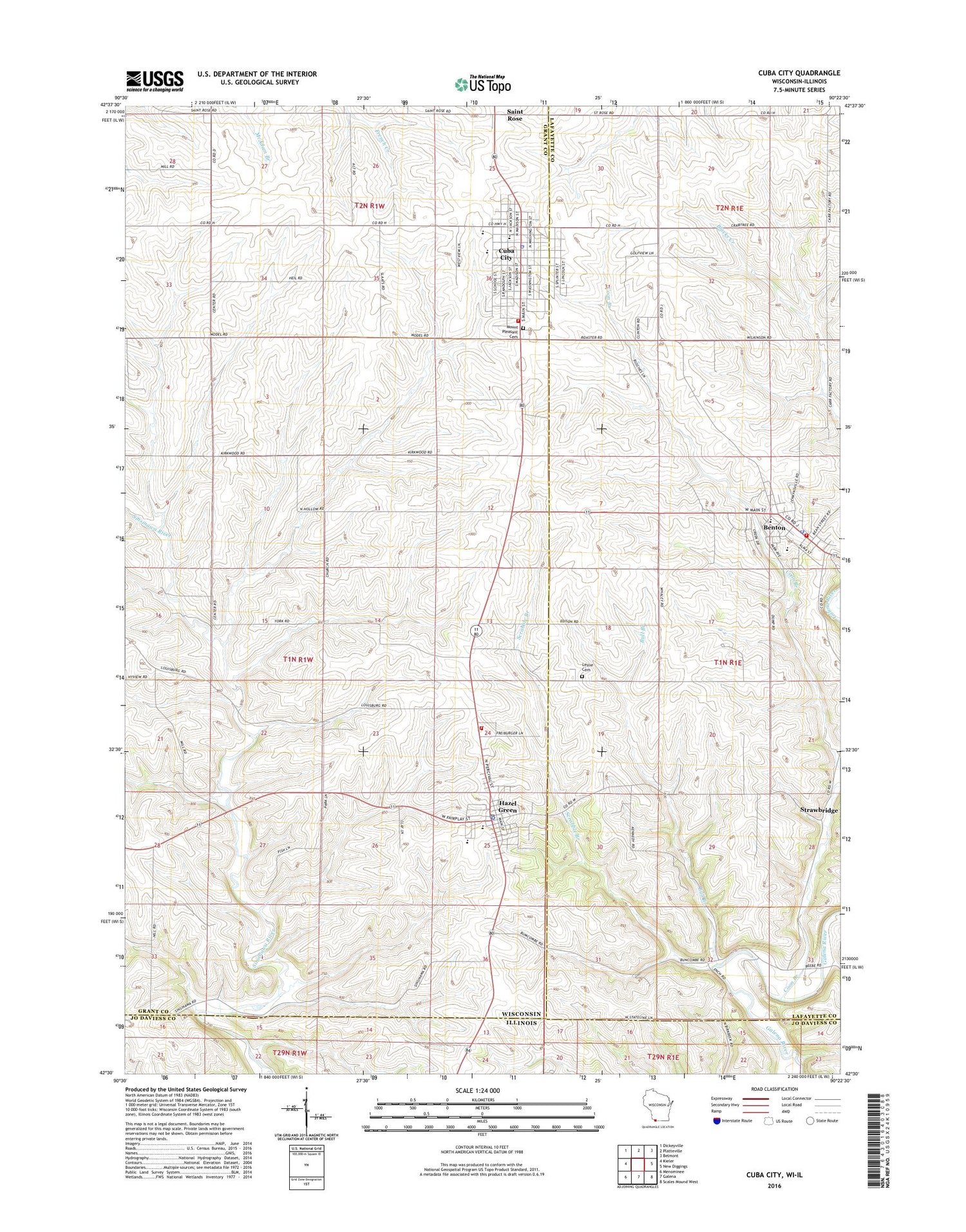 Cuba City Wisconsin US Topo Map Image