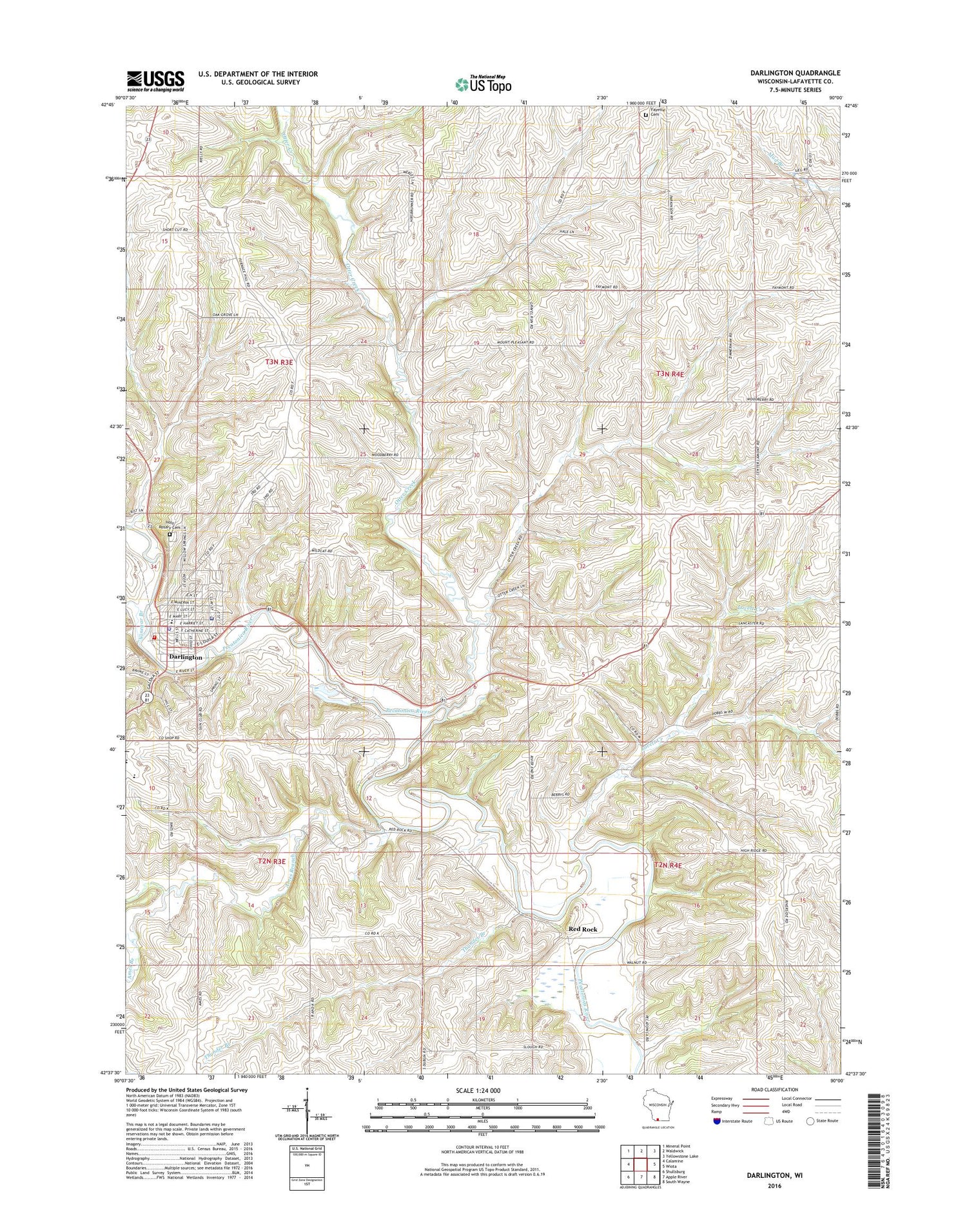 Darlington Wisconsin US Topo Map Image