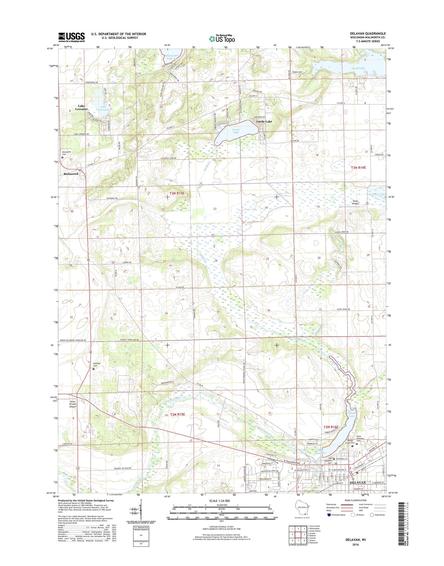 Delavan Wisconsin US Topo Map Image