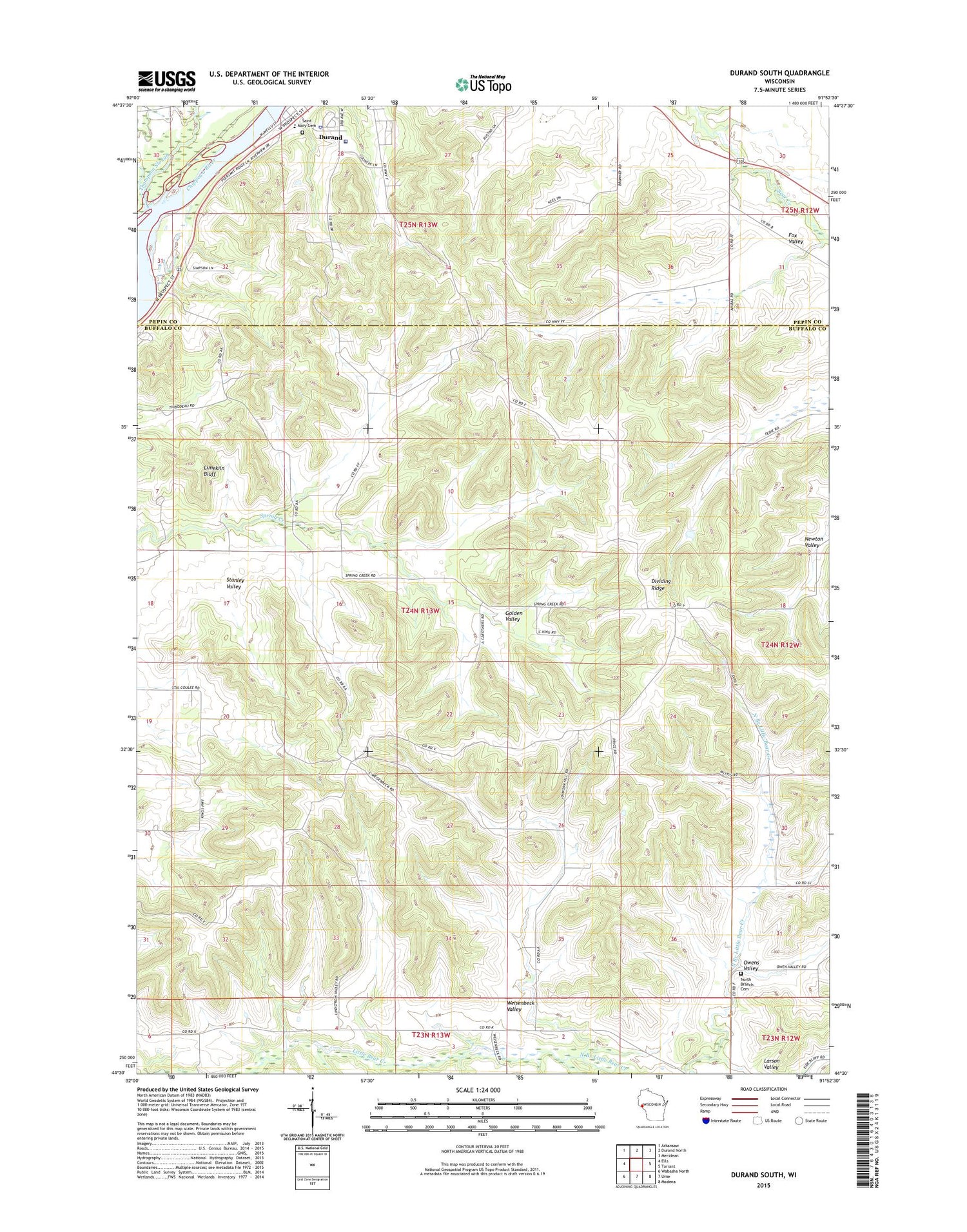 Durand South Wisconsin US Topo Map Image