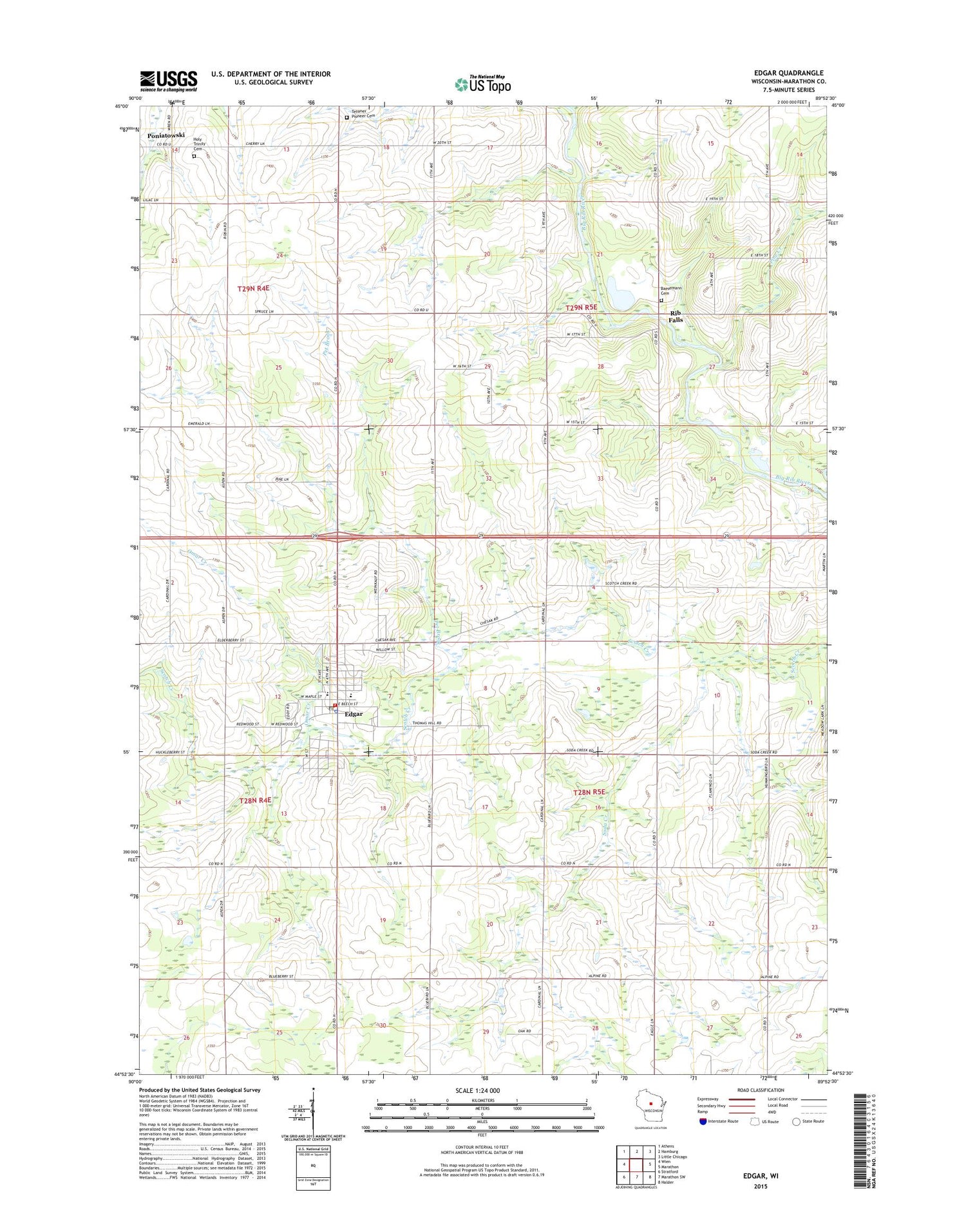 Edgar Wisconsin US Topo Map Image