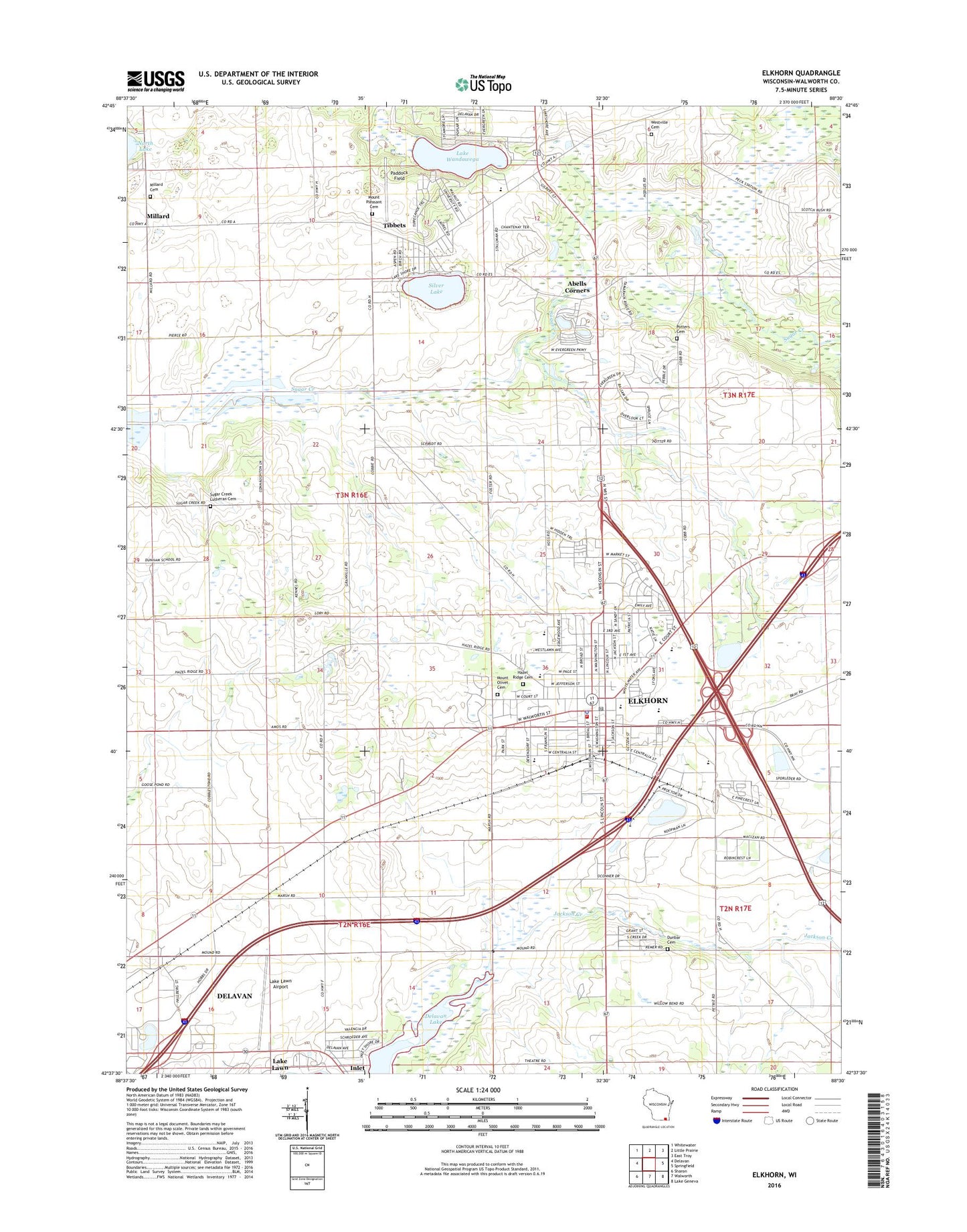 Elkhorn Wisconsin US Topo Map Image