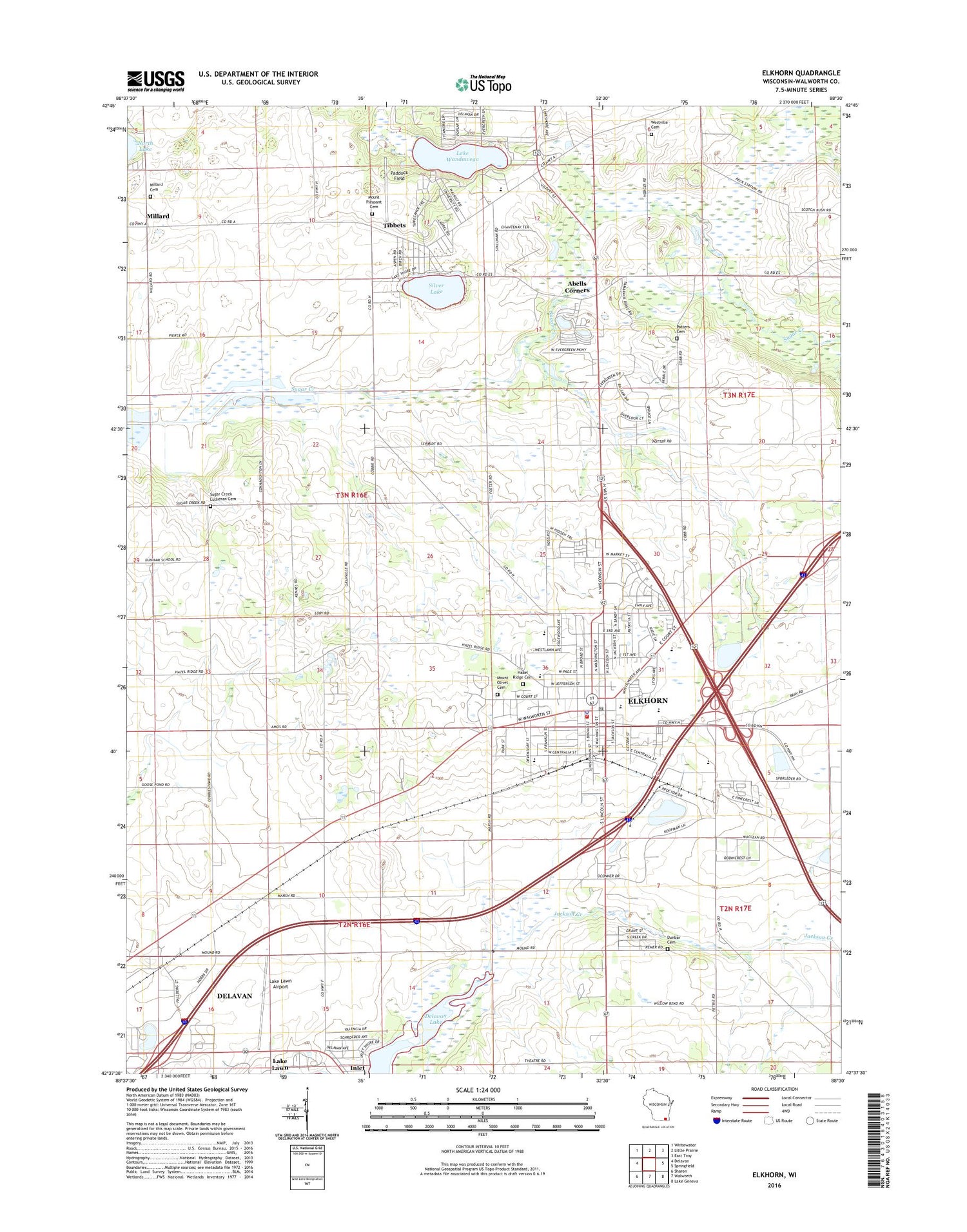 Elkhorn Wisconsin US Topo Map Image