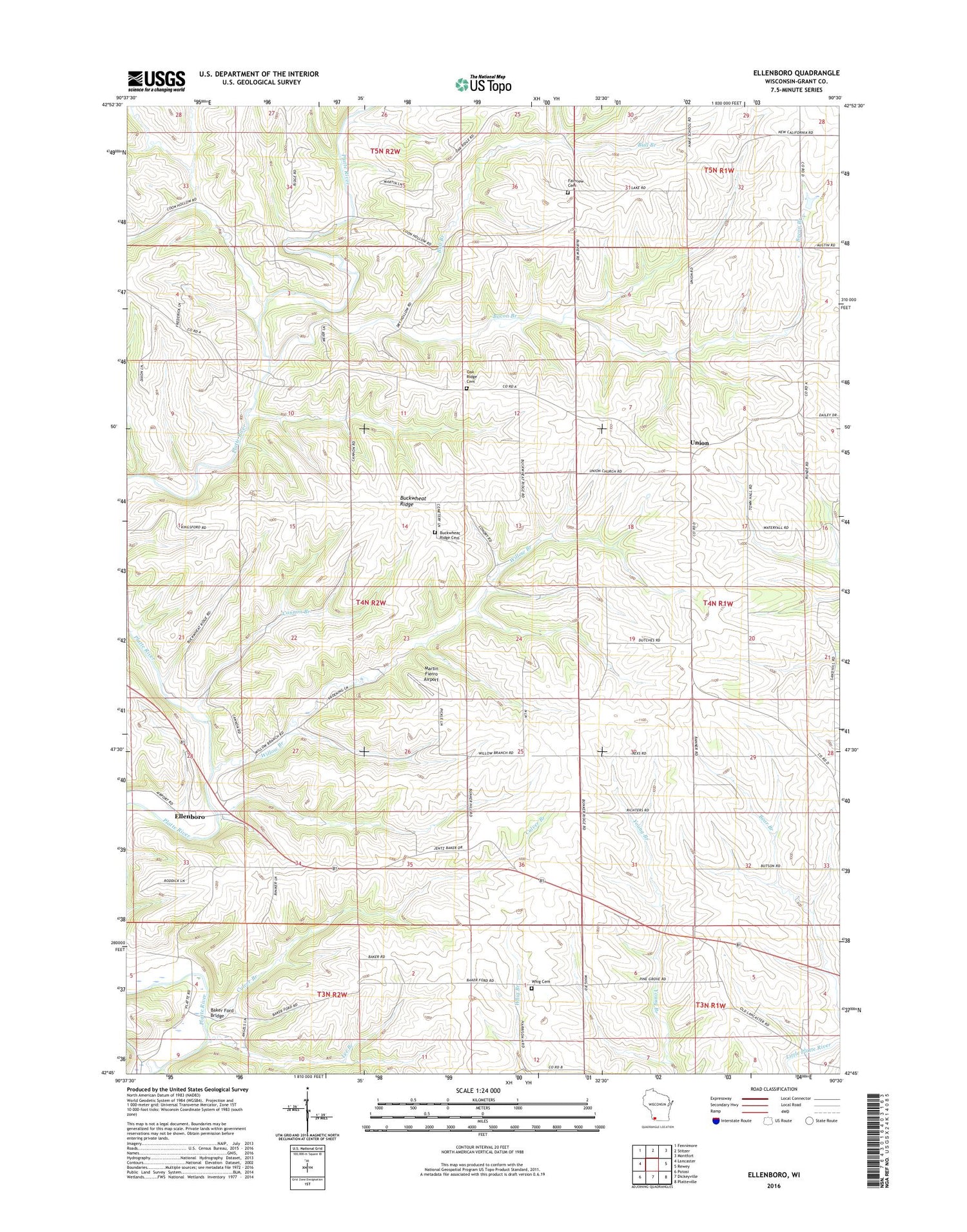 Ellenboro Wisconsin US Topo Map Image