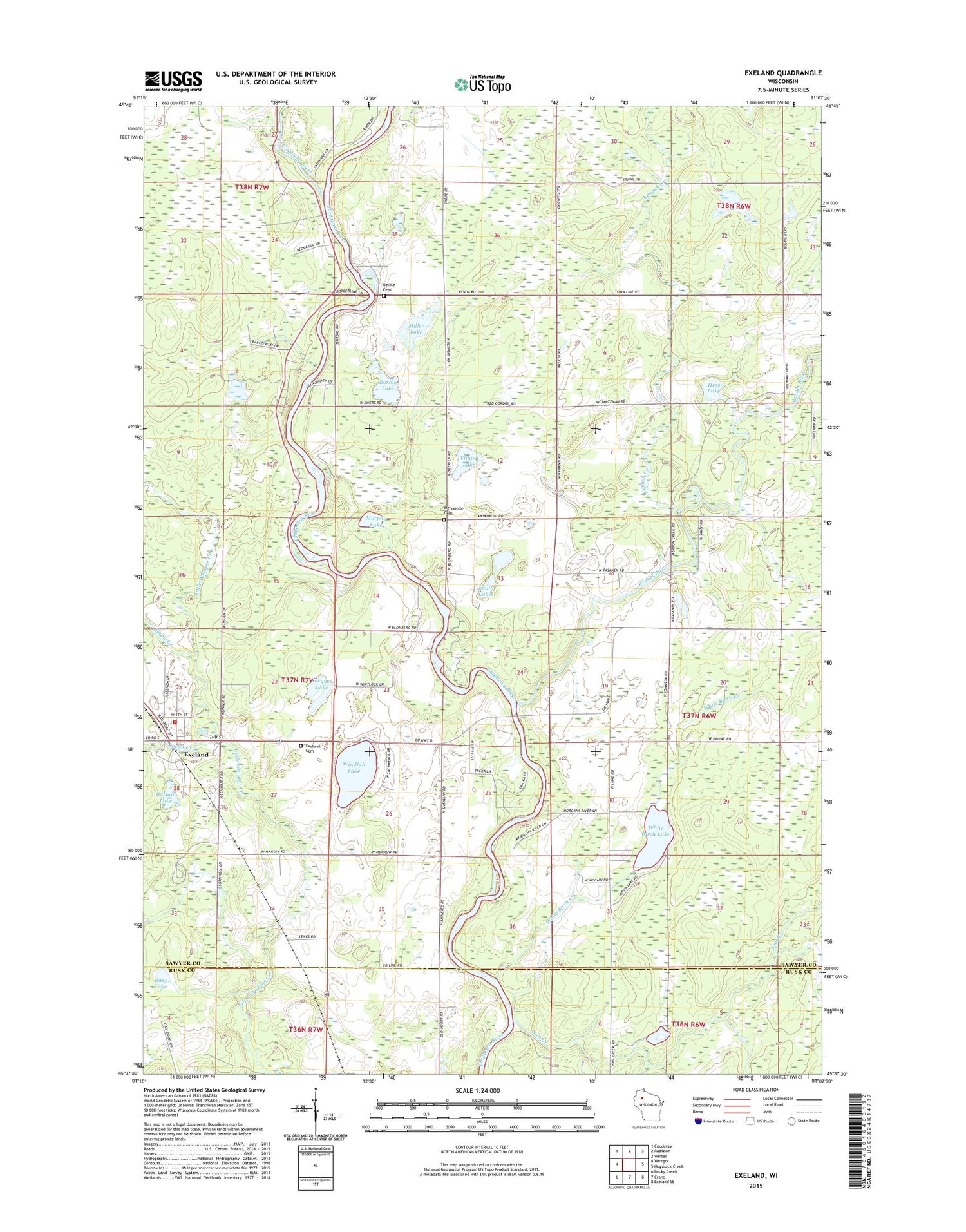 Exeland Wisconsin US Topo Map Image