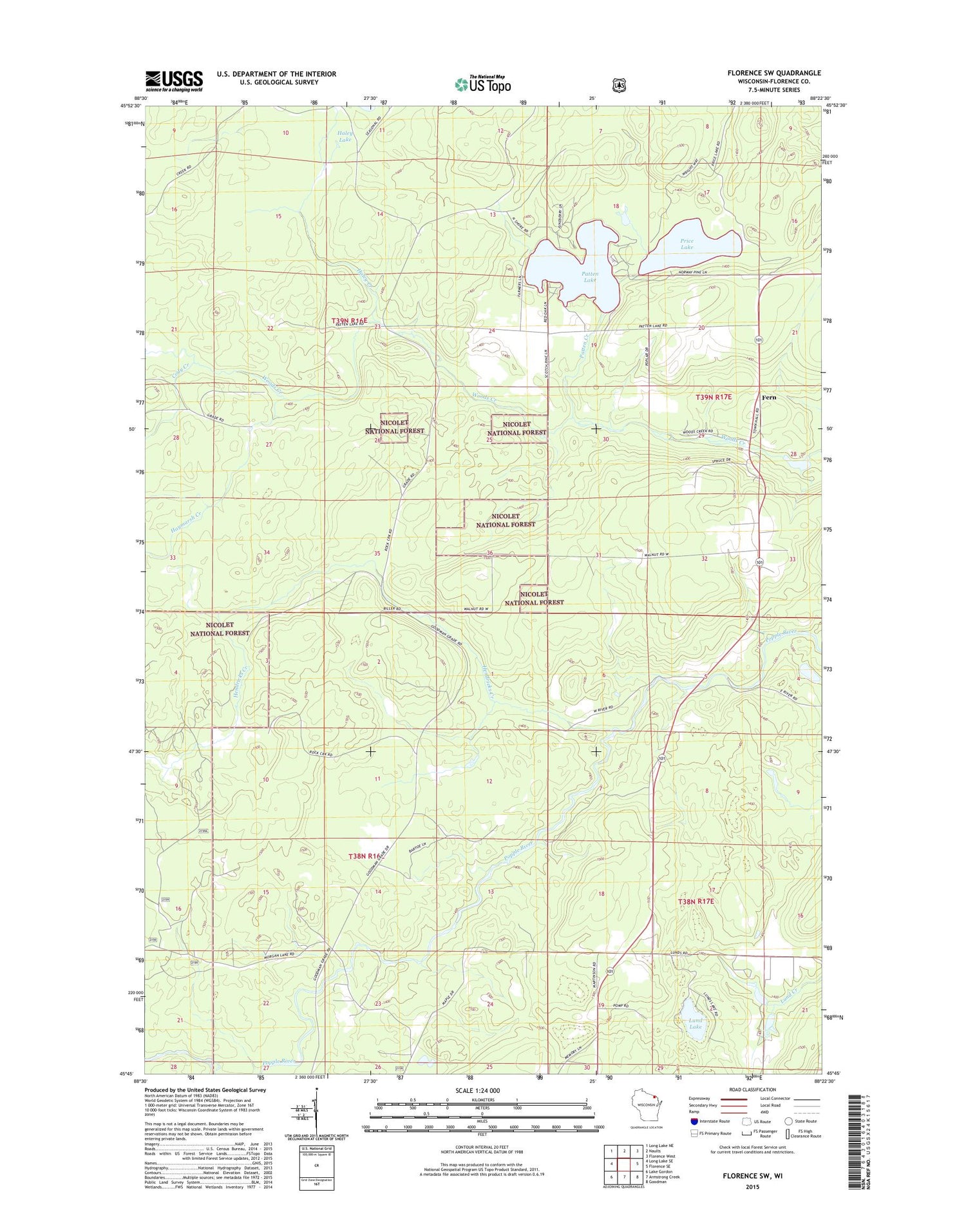 Florence SW Wisconsin US Topo Map Image