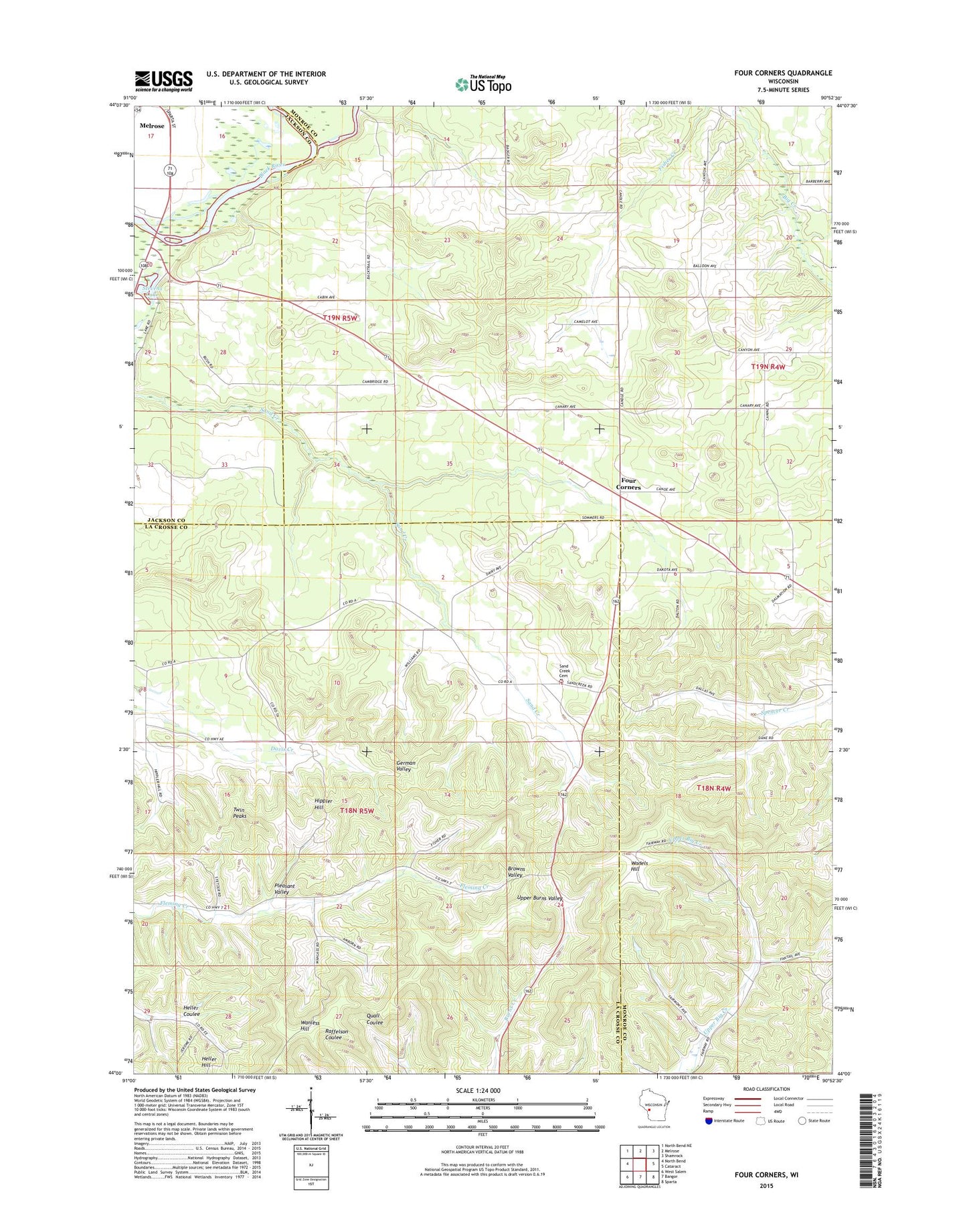 Four Corners Wisconsin US Topo Map Image