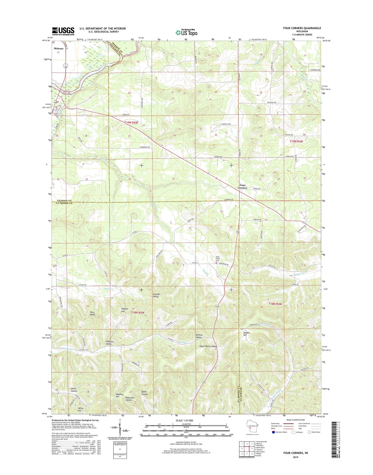 Four Corners Wisconsin US Topo Map Image