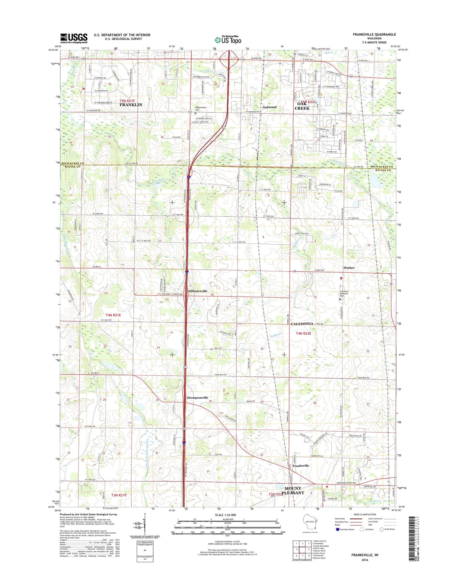 Franksville Wisconsin US Topo Map Image