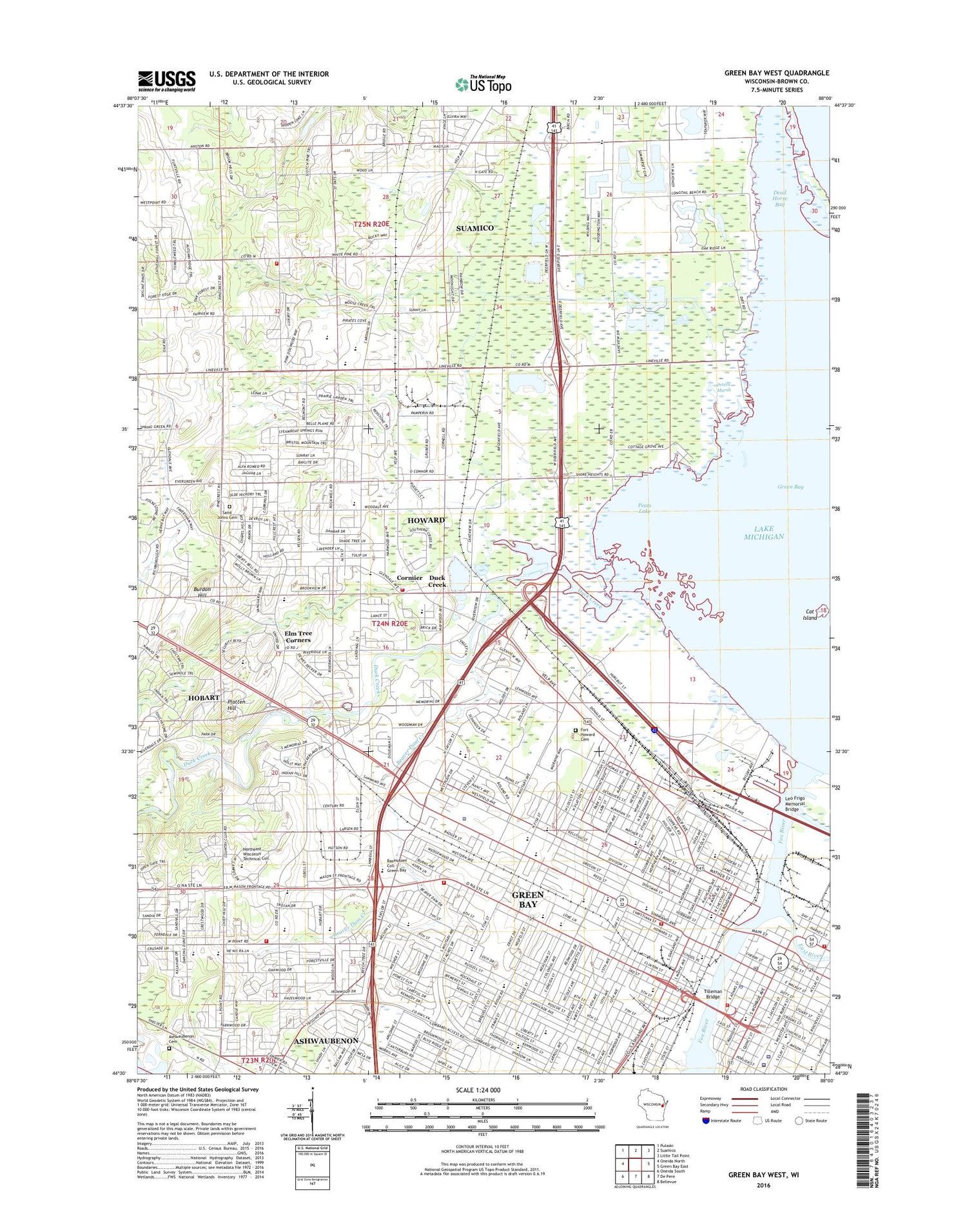 Green Bay West Wisconsin US Topo Map Image