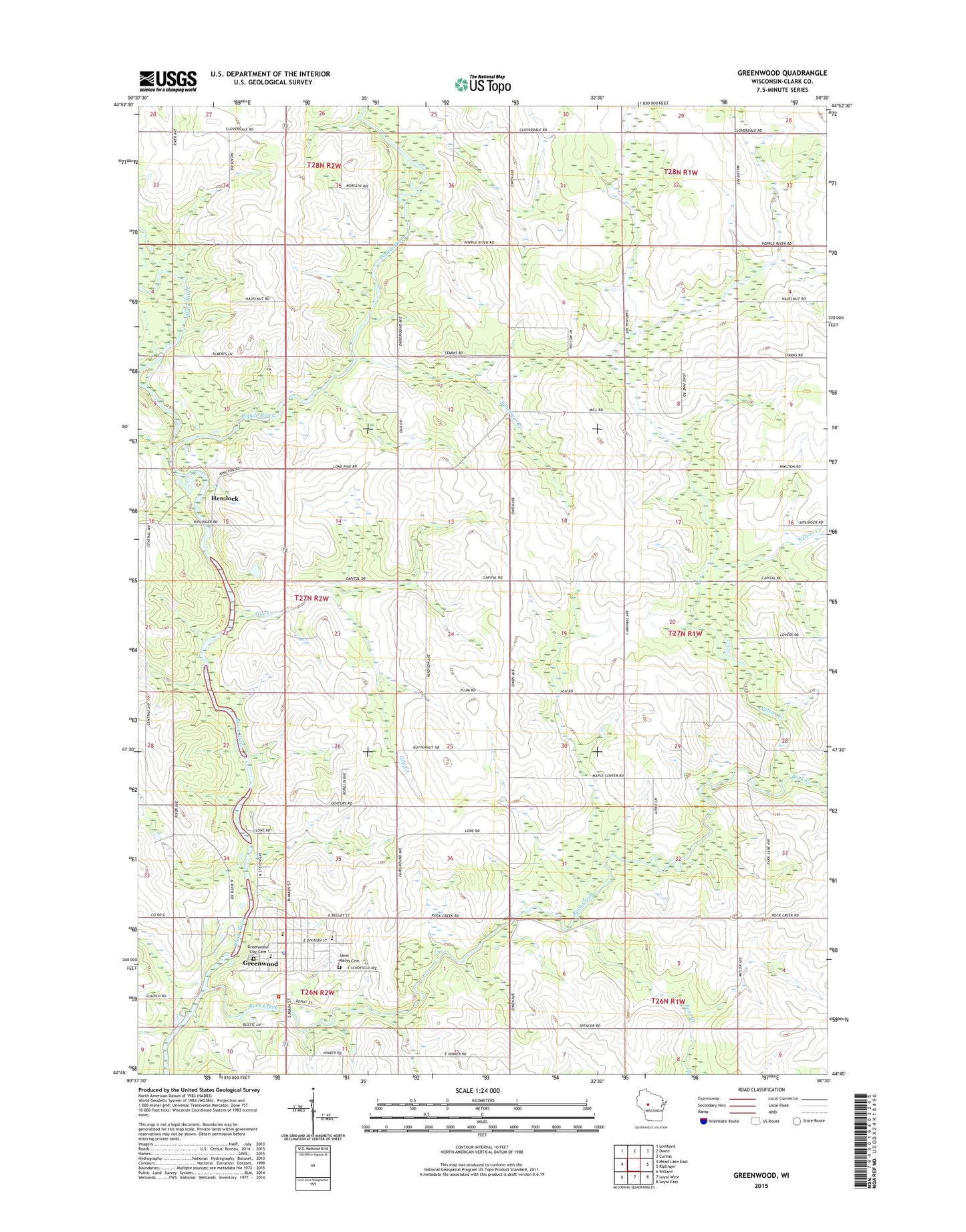 Greenwood Wisconsin US Topo Map Image