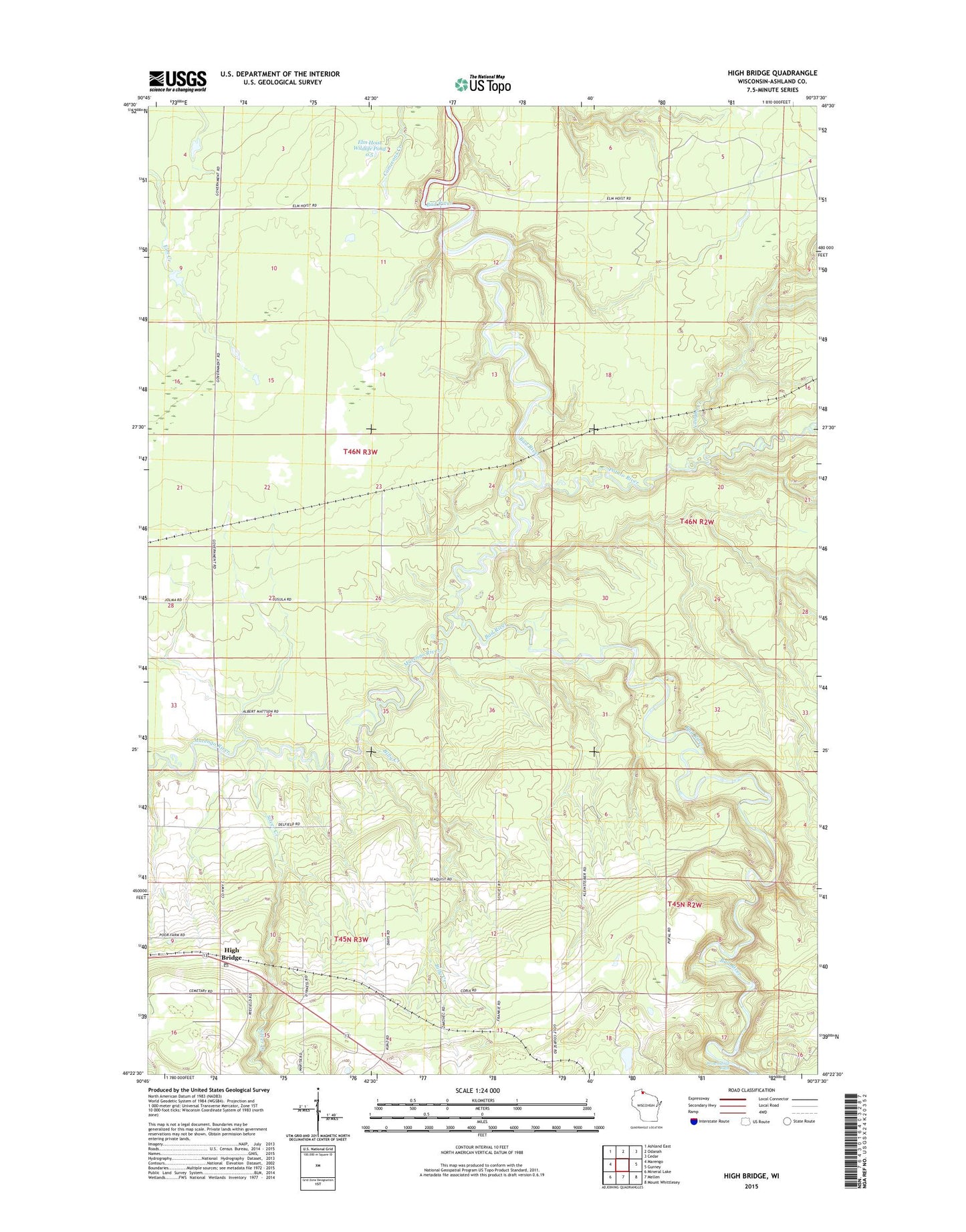 High Bridge Wisconsin US Topo Map Image