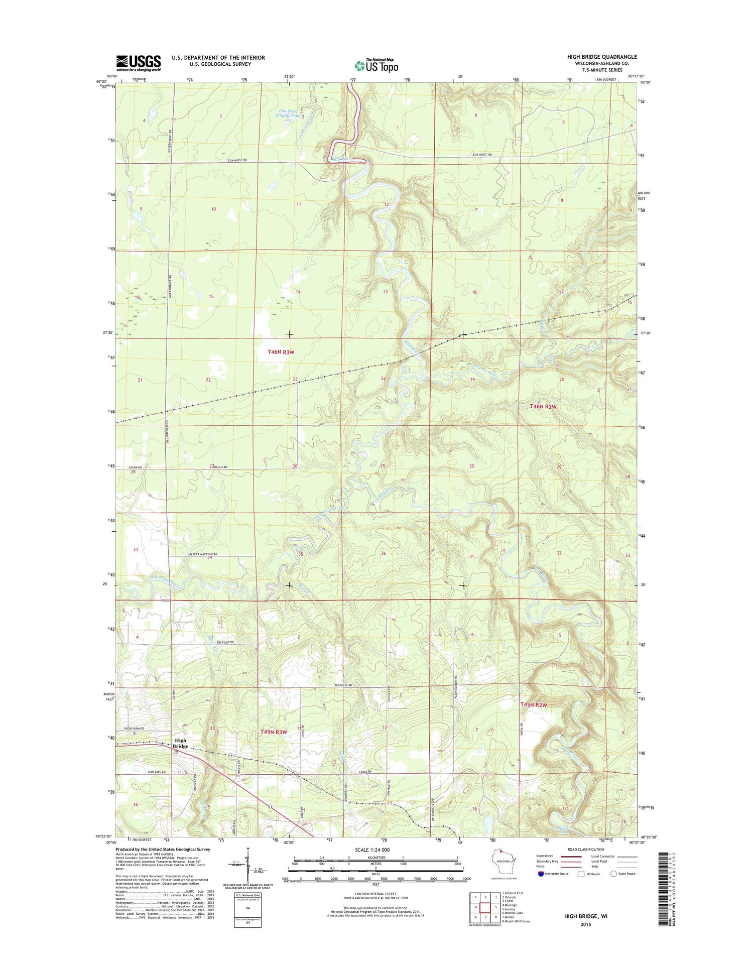 High Bridge Wisconsin US Topo Map Image