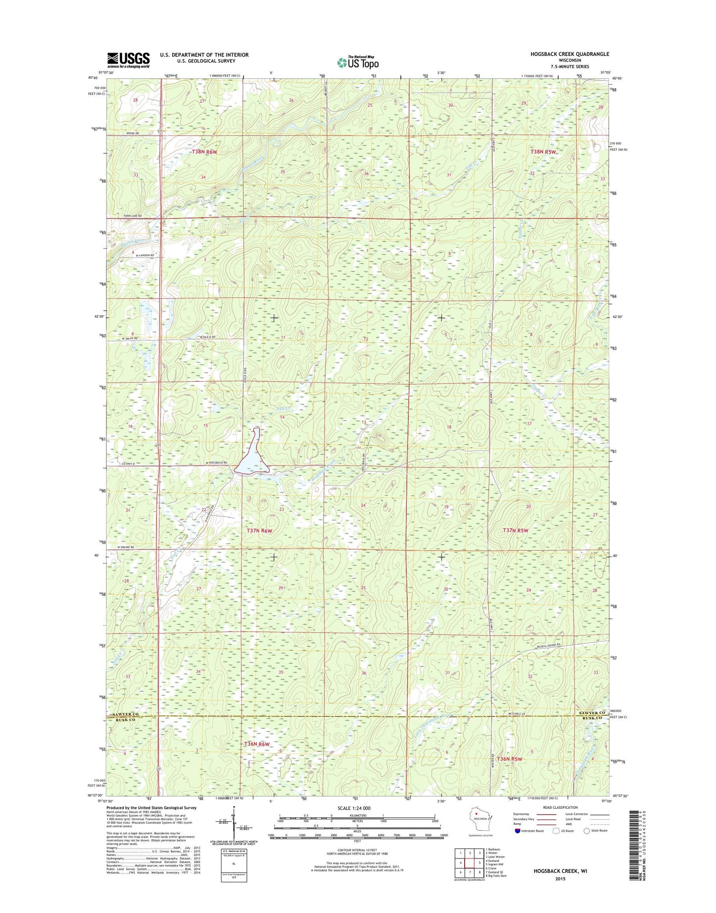 Hogsback Creek Wisconsin US Topo Map Image