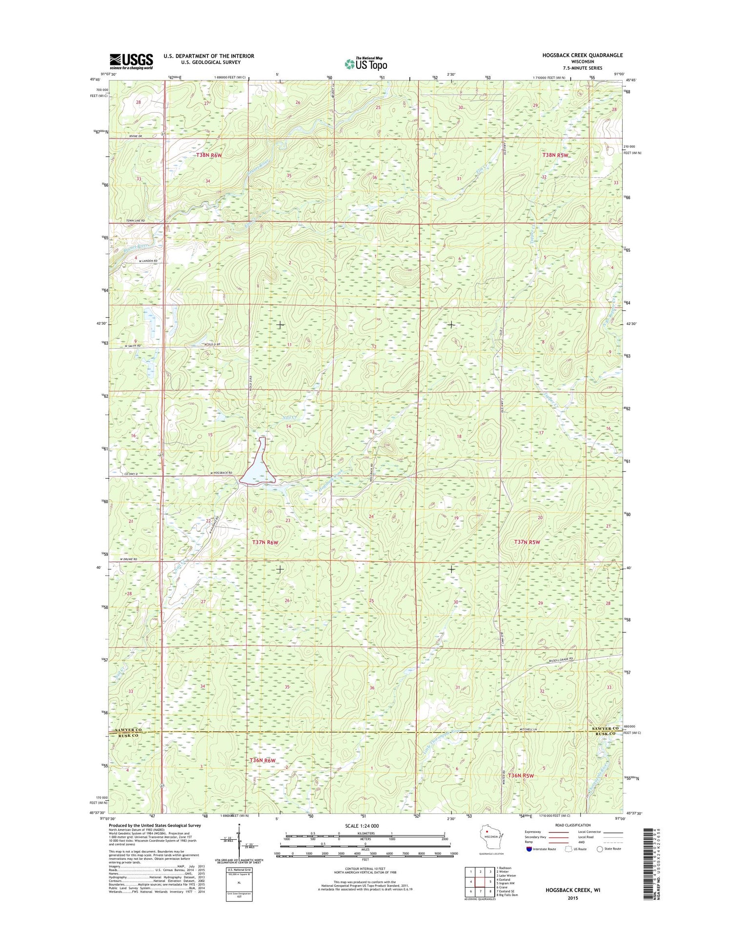 Hogsback Creek Wisconsin US Topo Map Image