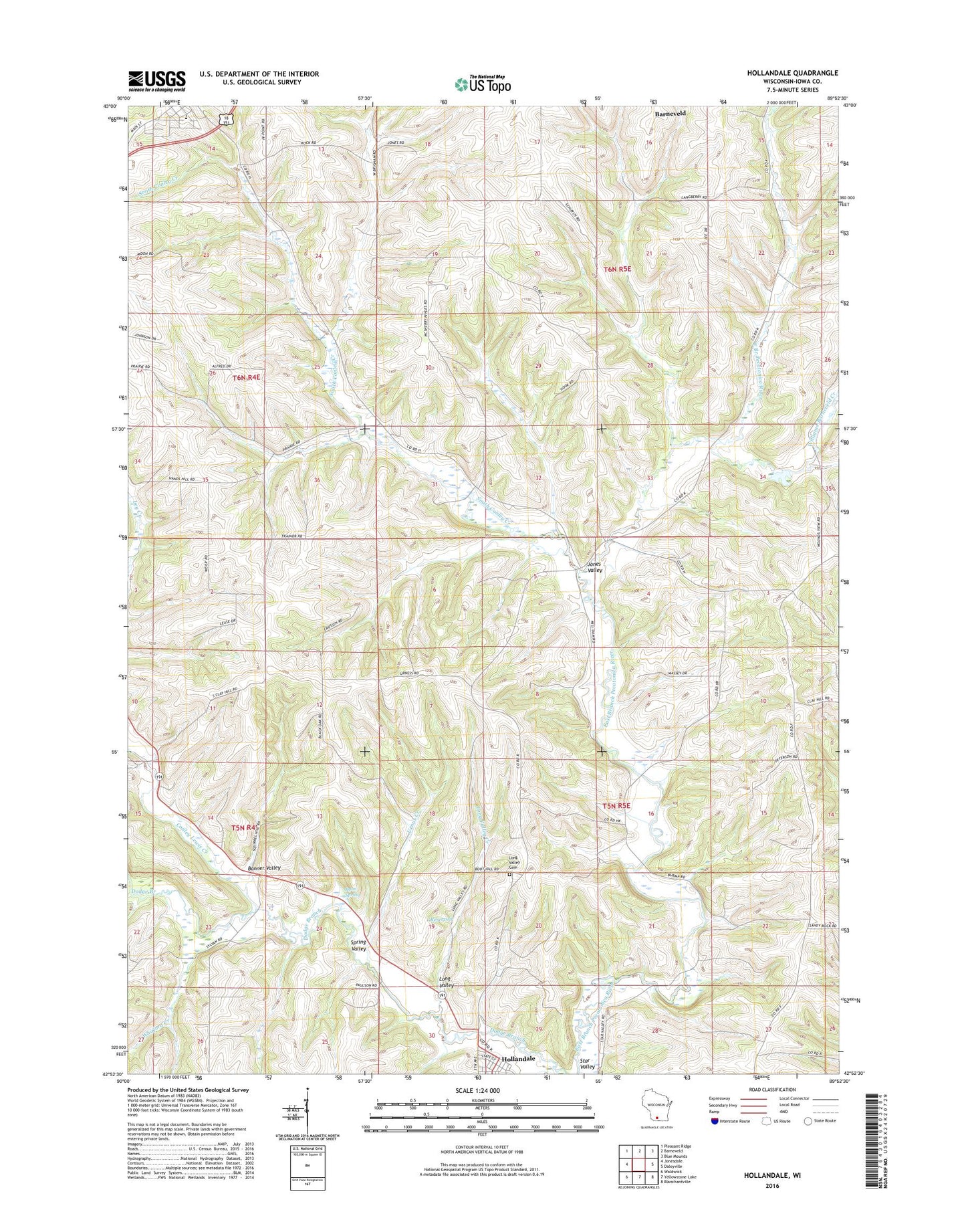 Hollandale Wisconsin US Topo Map Image