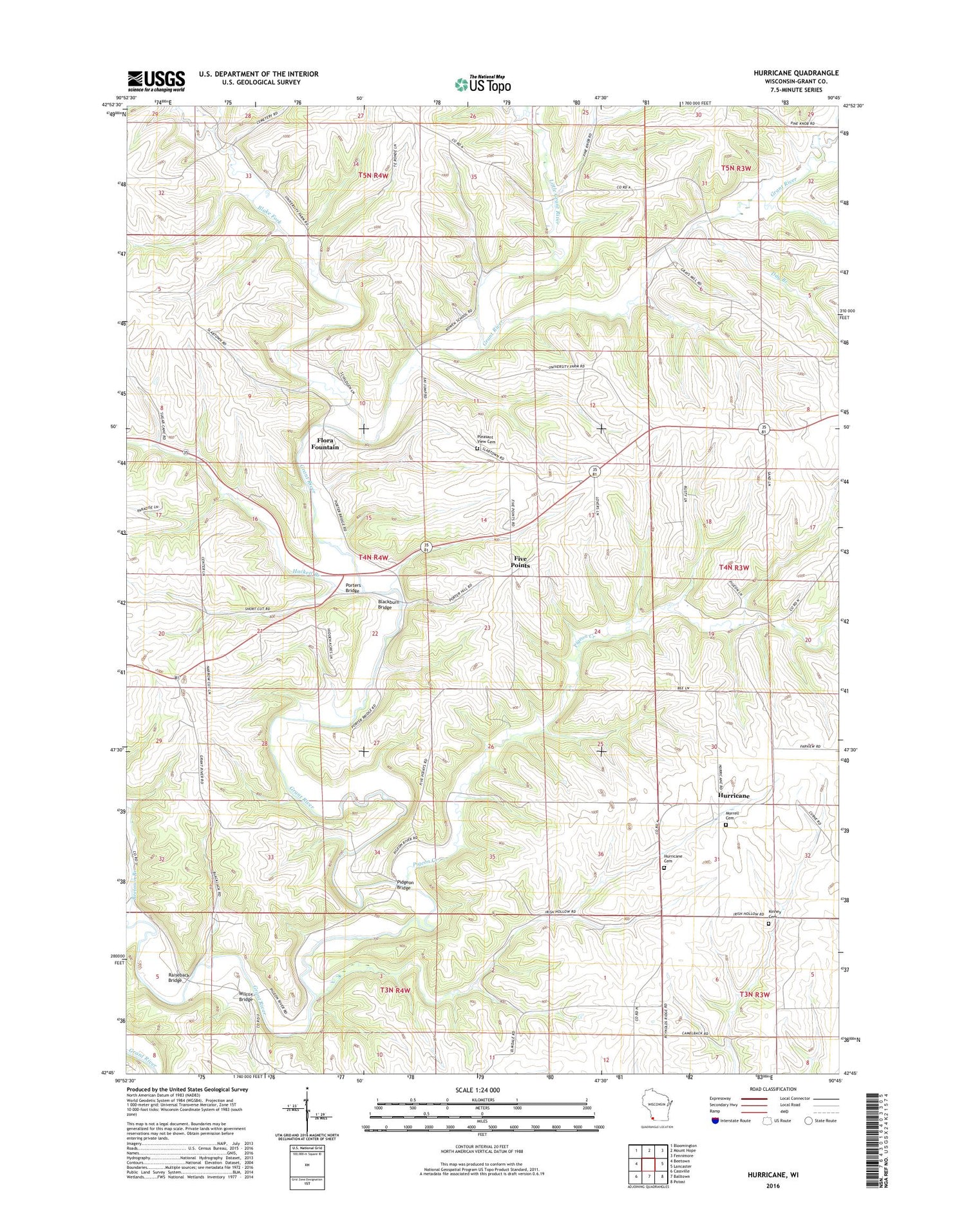 Hurricane Wisconsin US Topo Map Image
