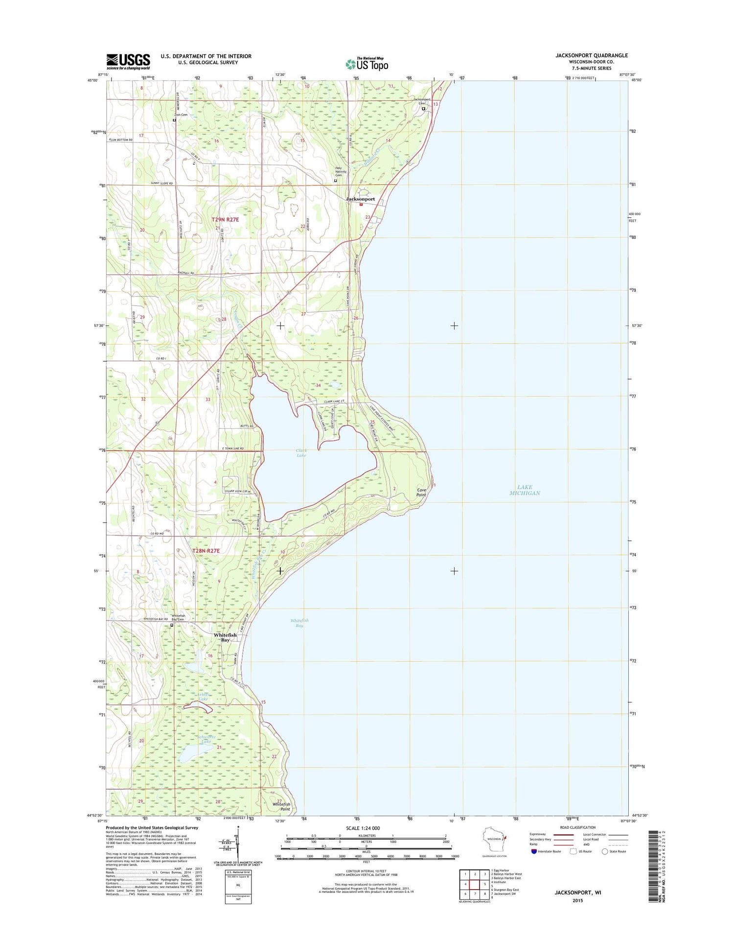 Jacksonport Wisconsin US Topo Map Image