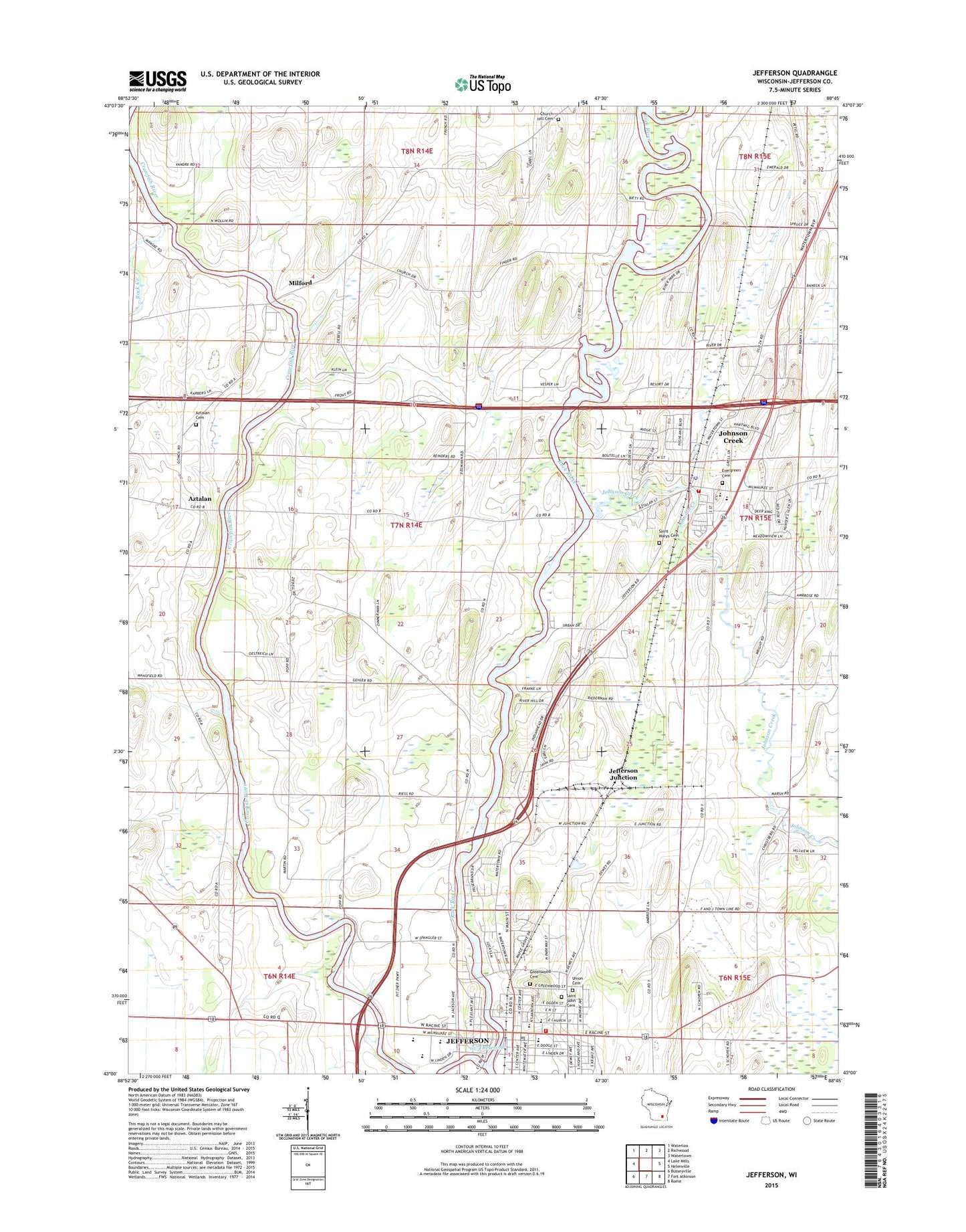 Jefferson Wisconsin US Topo Map Image