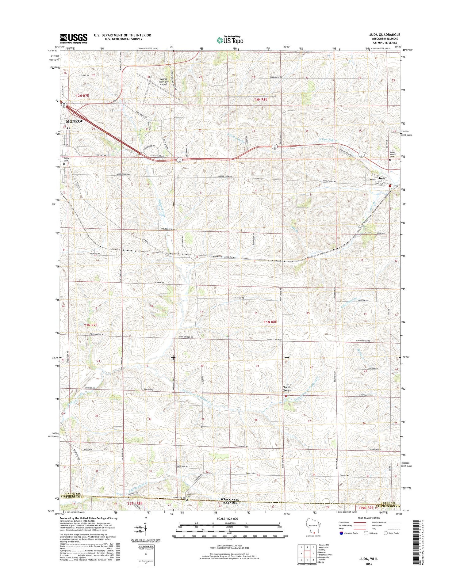 Juda Wisconsin US Topo Map Image