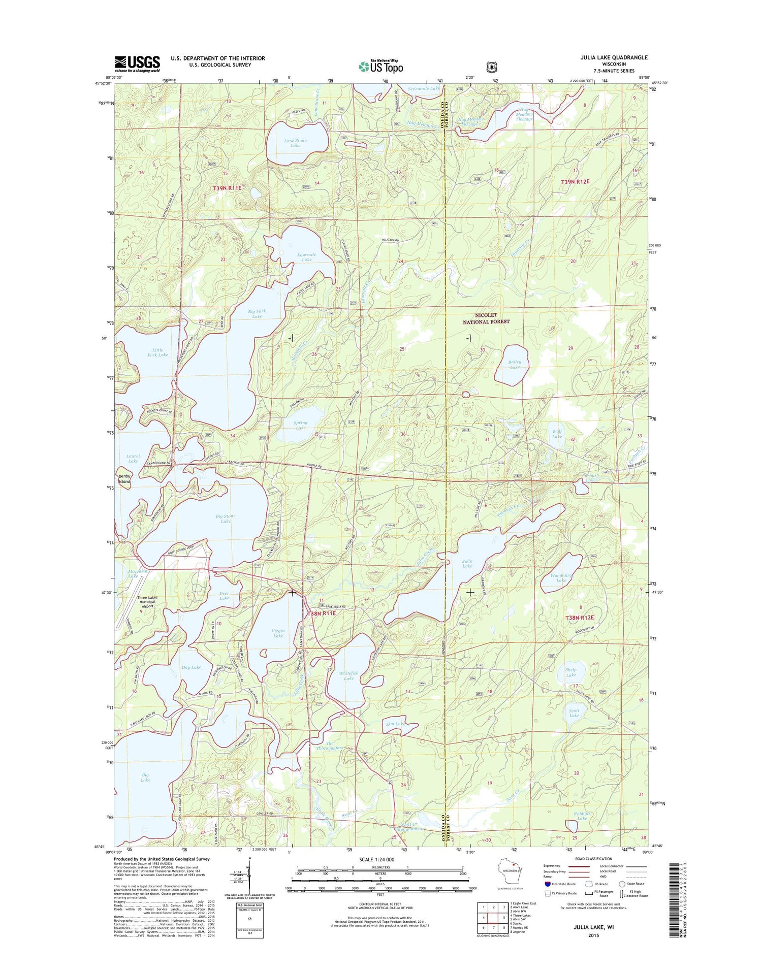 Julia Lake Wisconsin US Topo Map Image