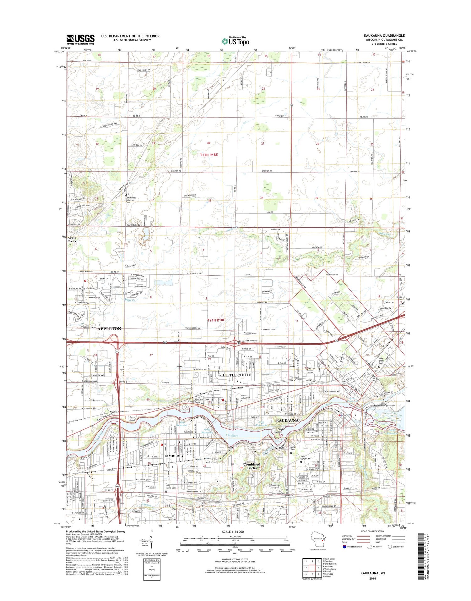 Kaukauna Wisconsin US Topo Map Image