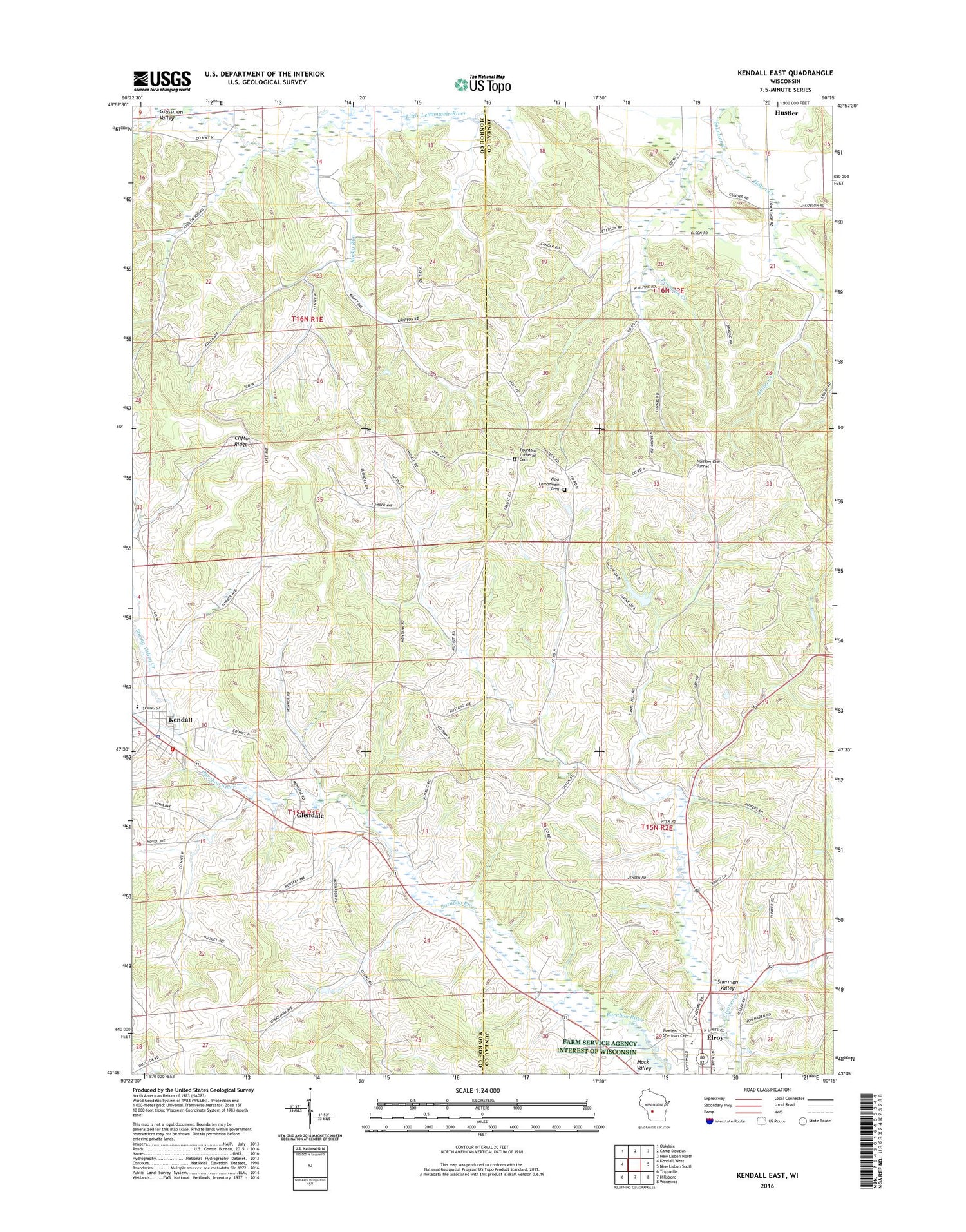 Kendall East Wisconsin US Topo Map Image