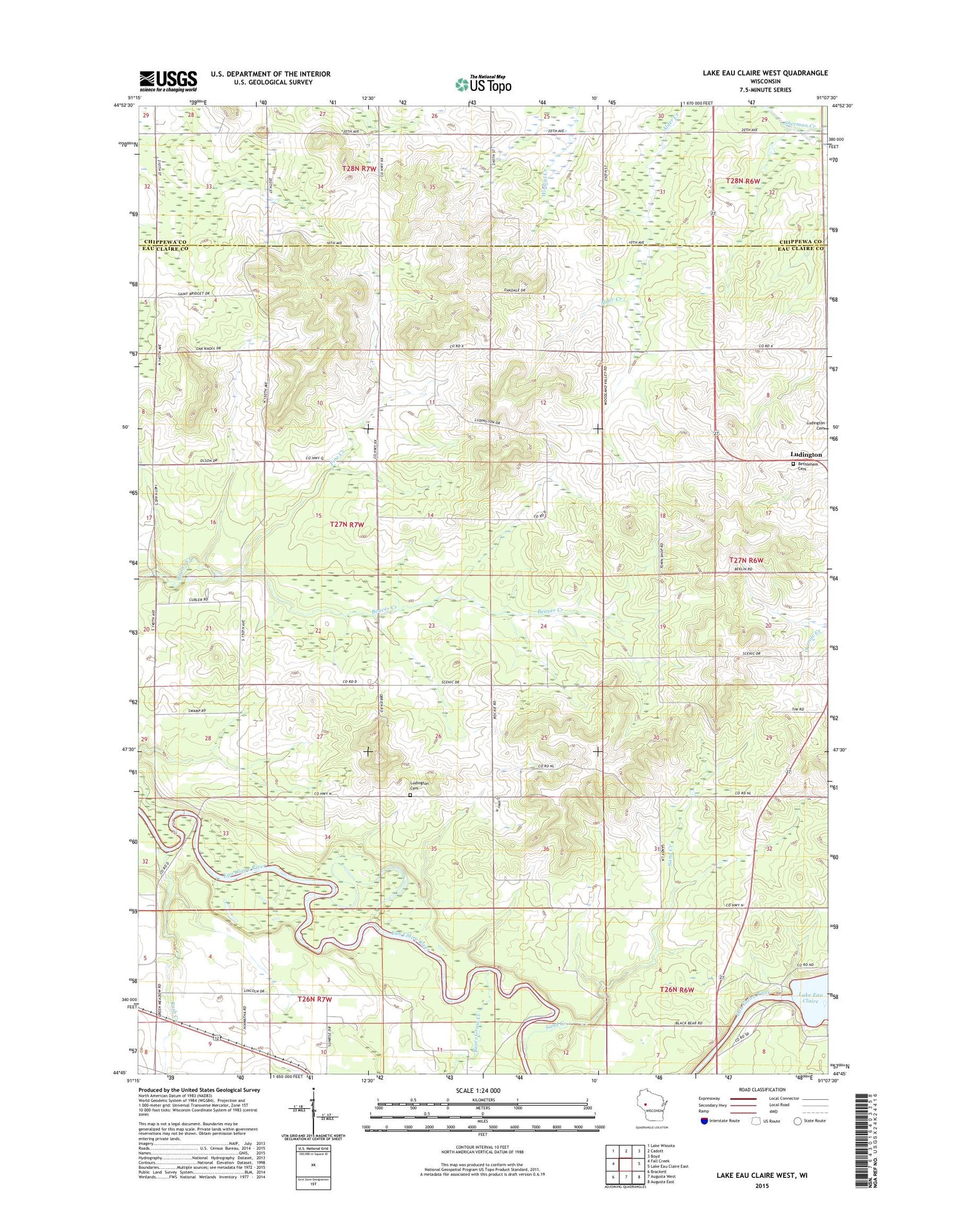 Lake Eau Claire West Wisconsin US Topo Map Image