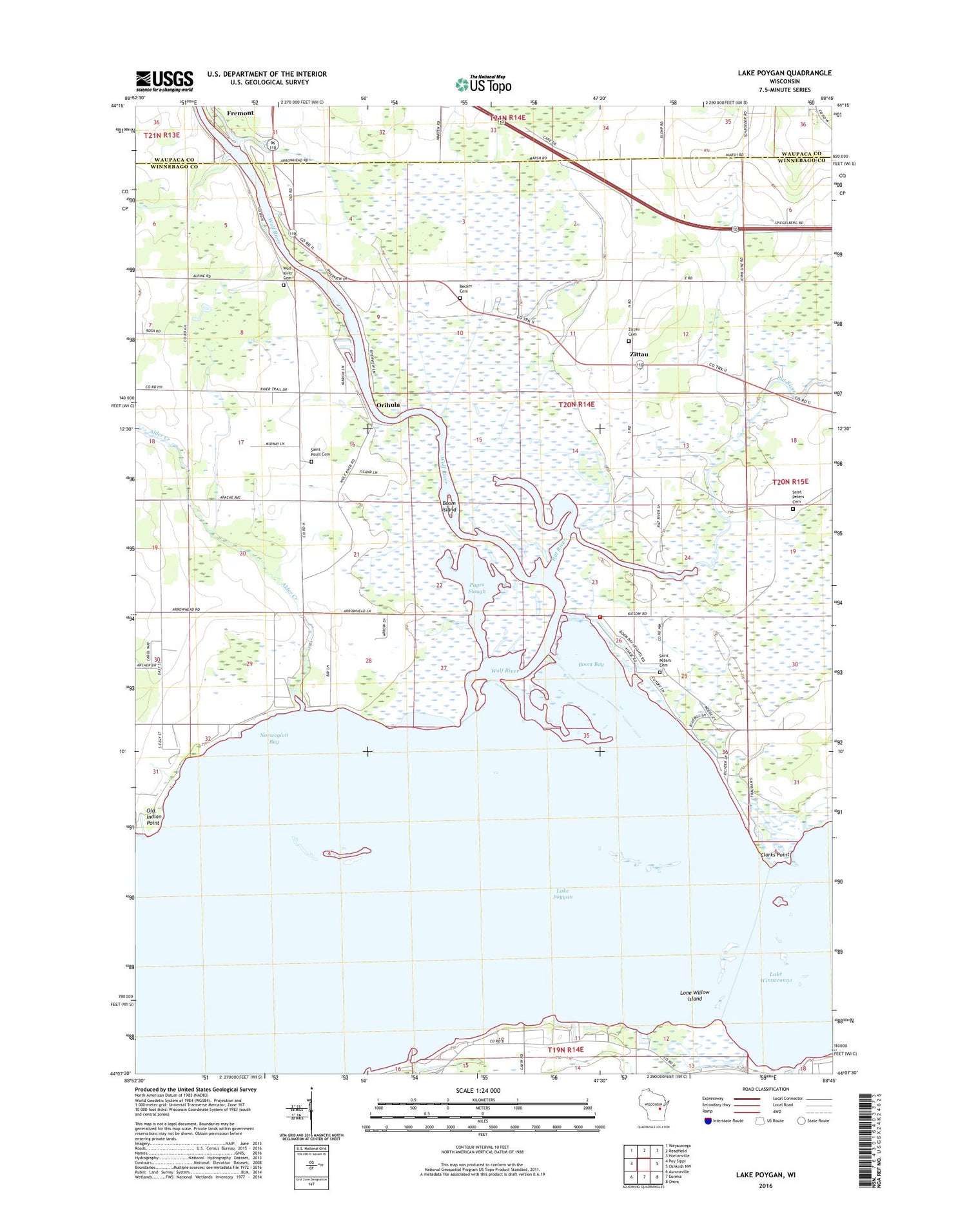 Lake Poygan Wisconsin US Topo Map Image