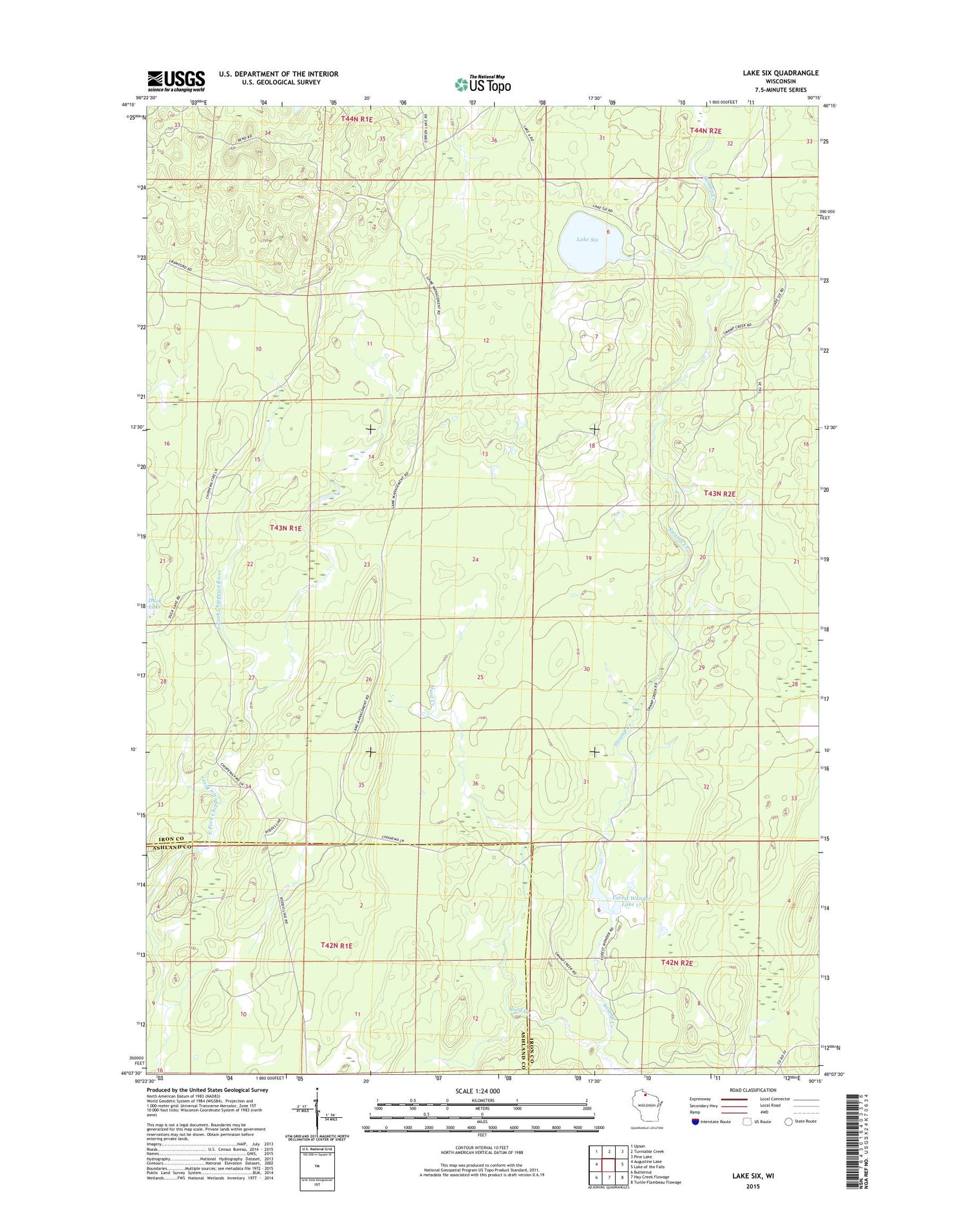 Lake Six Wisconsin US Topo Map Image