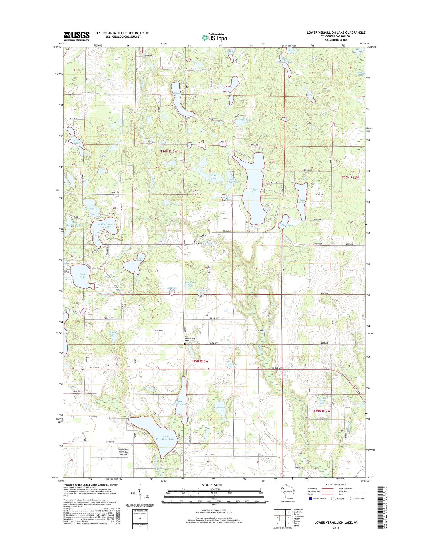 Lower Vermillion Lake Wisconsin US Topo Map Image