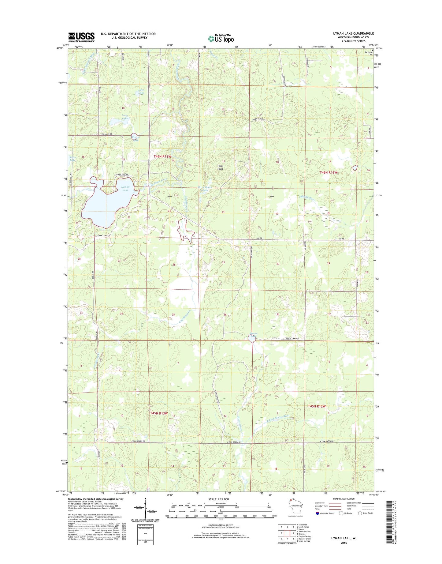 Lyman Lake Wisconsin US Topo Map Image