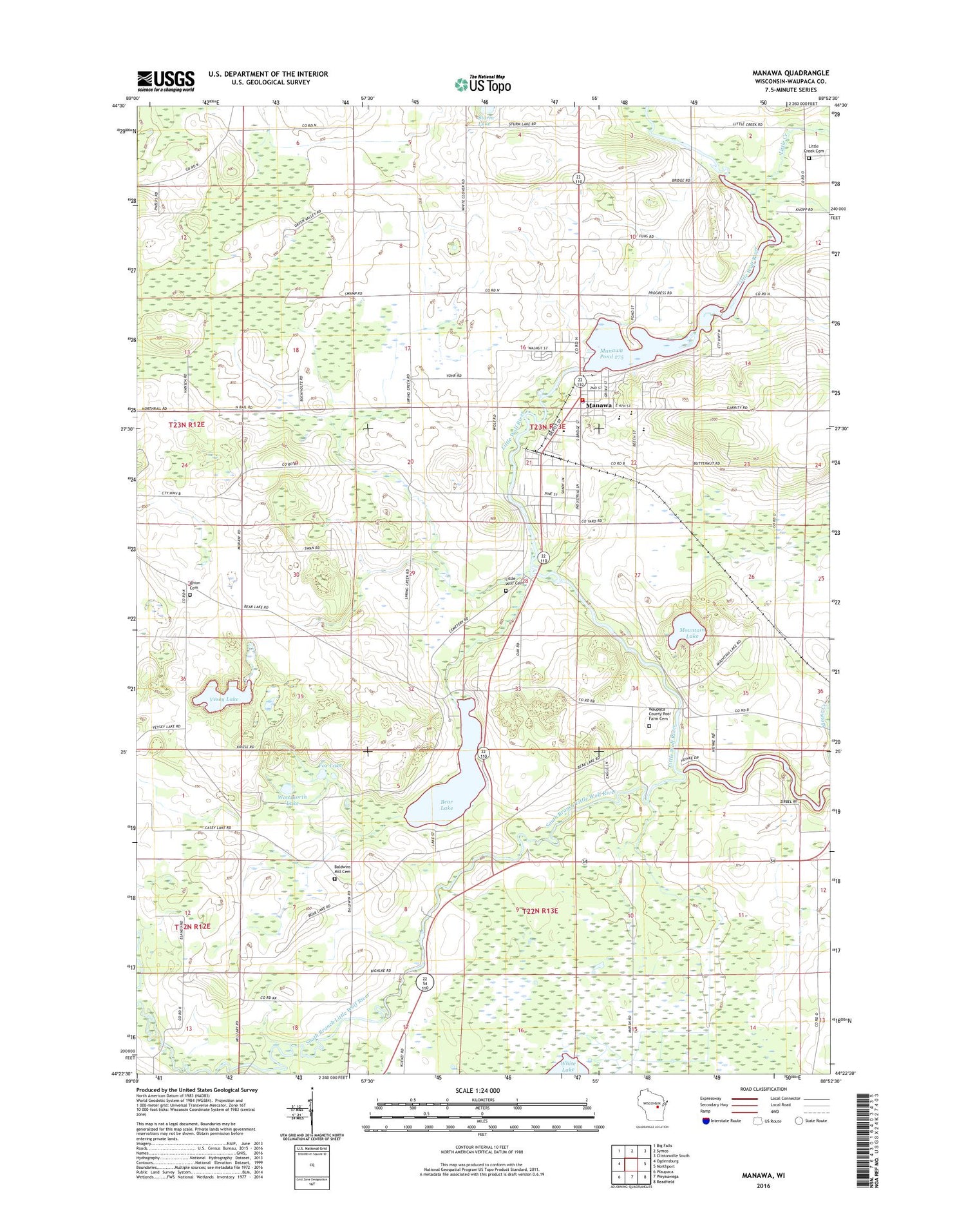 Manawa Wisconsin US Topo Map Image