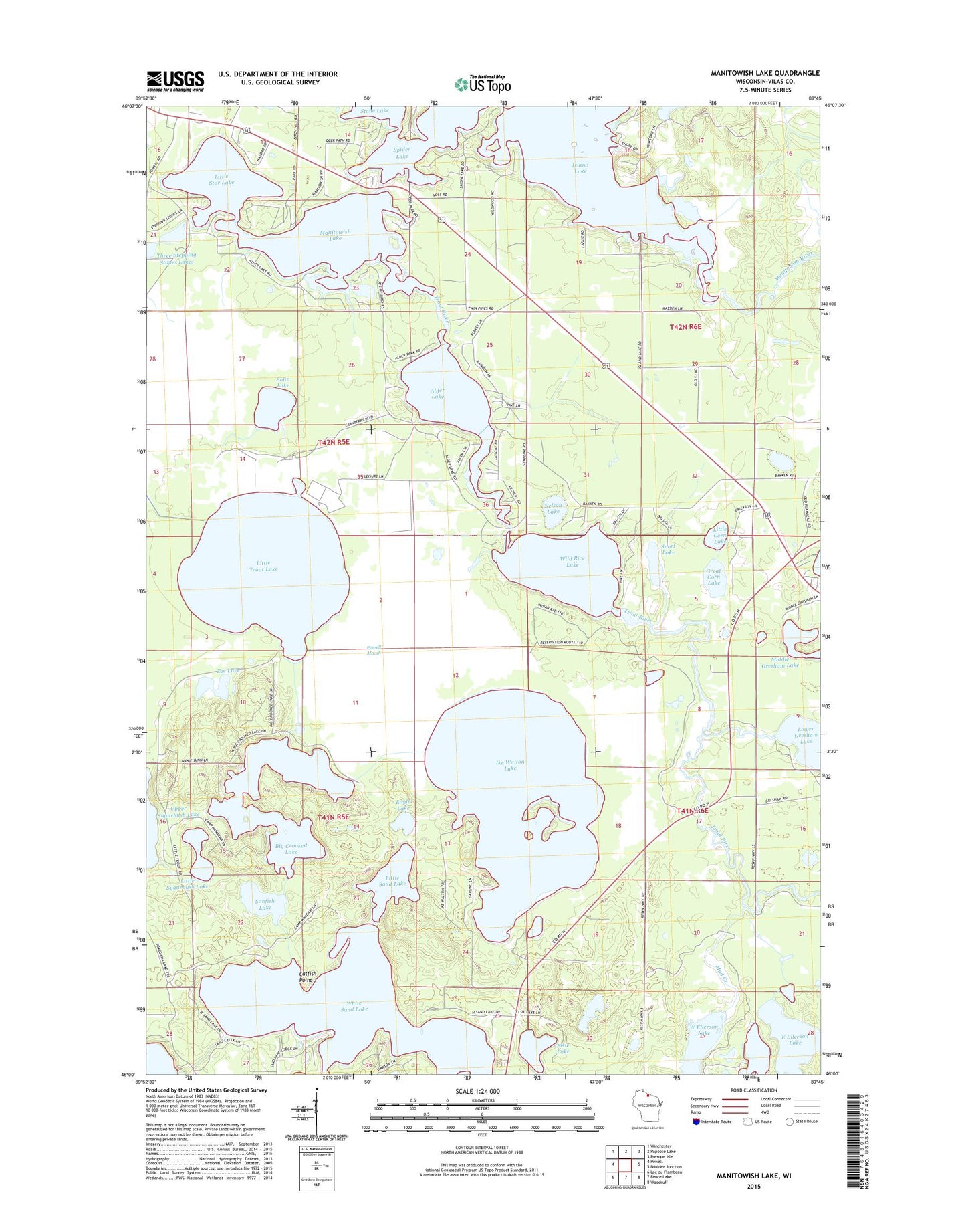 Manitowish Lake Wisconsin US Topo Map Image