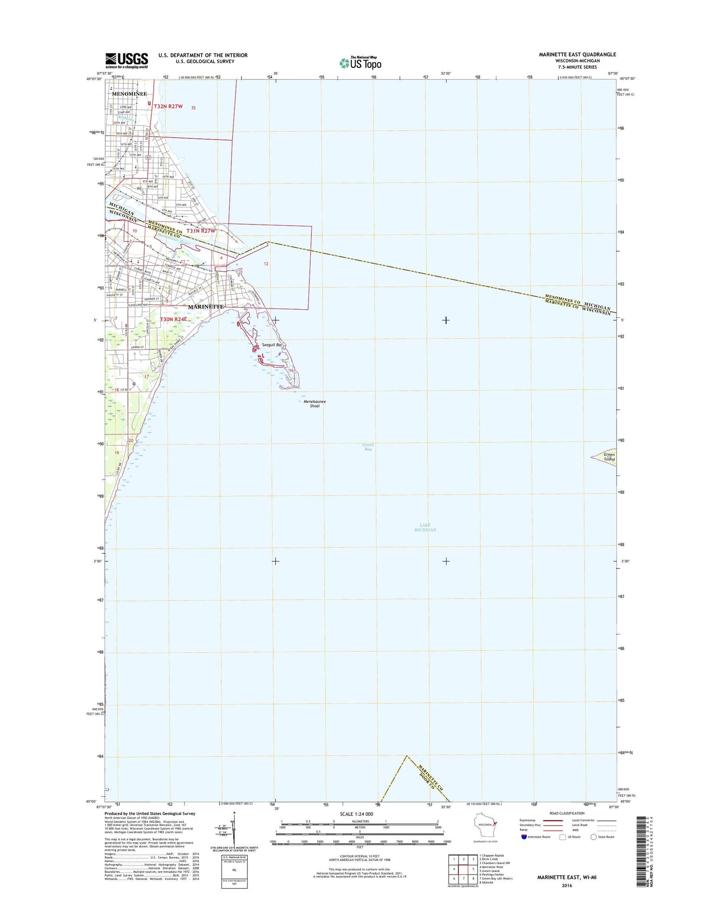 Marinette East Wisconsin US Topo Map Image