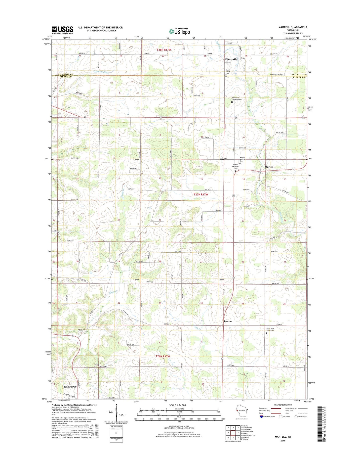 Martell Wisconsin US Topo Map Image
