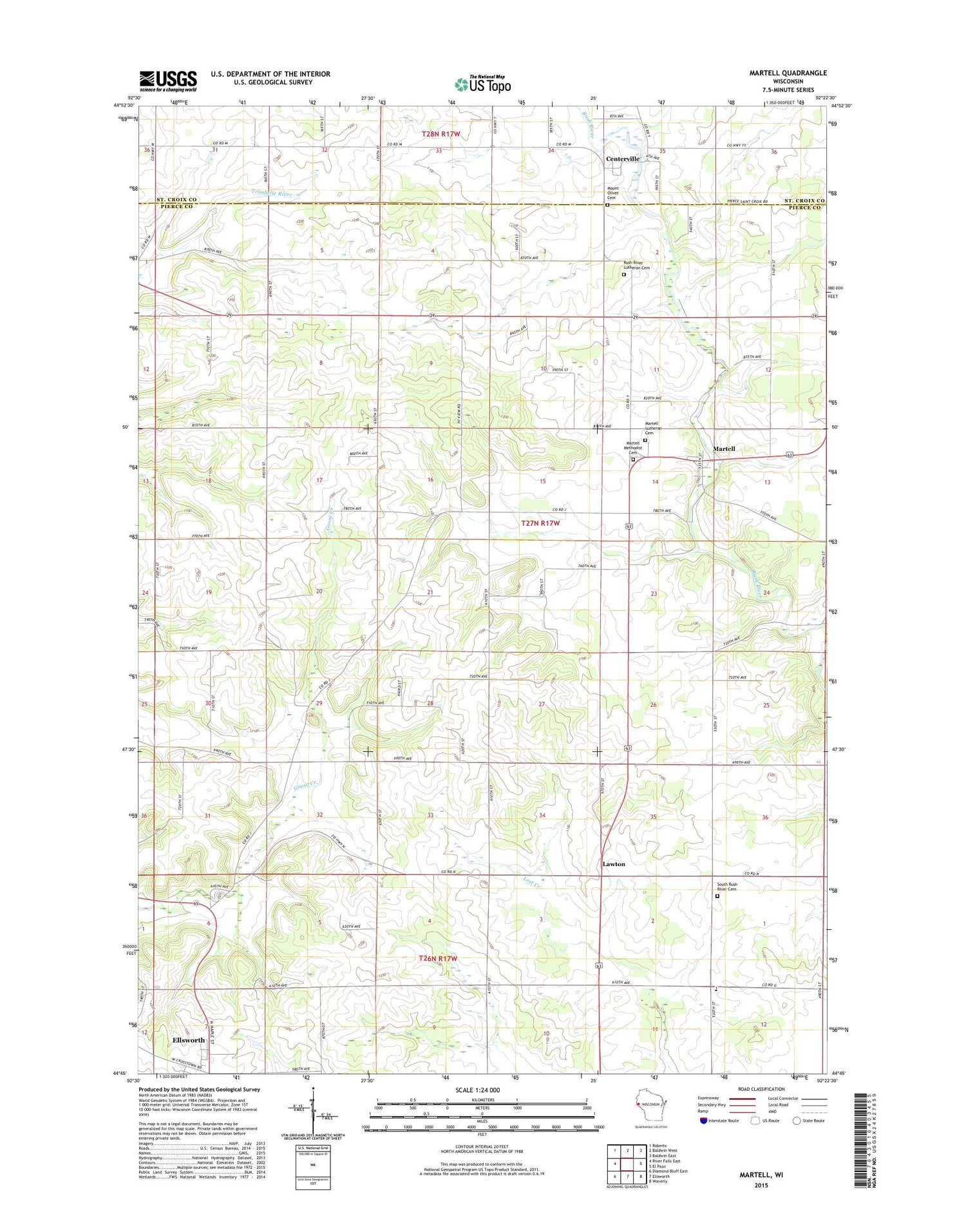 Martell Wisconsin US Topo Map Image